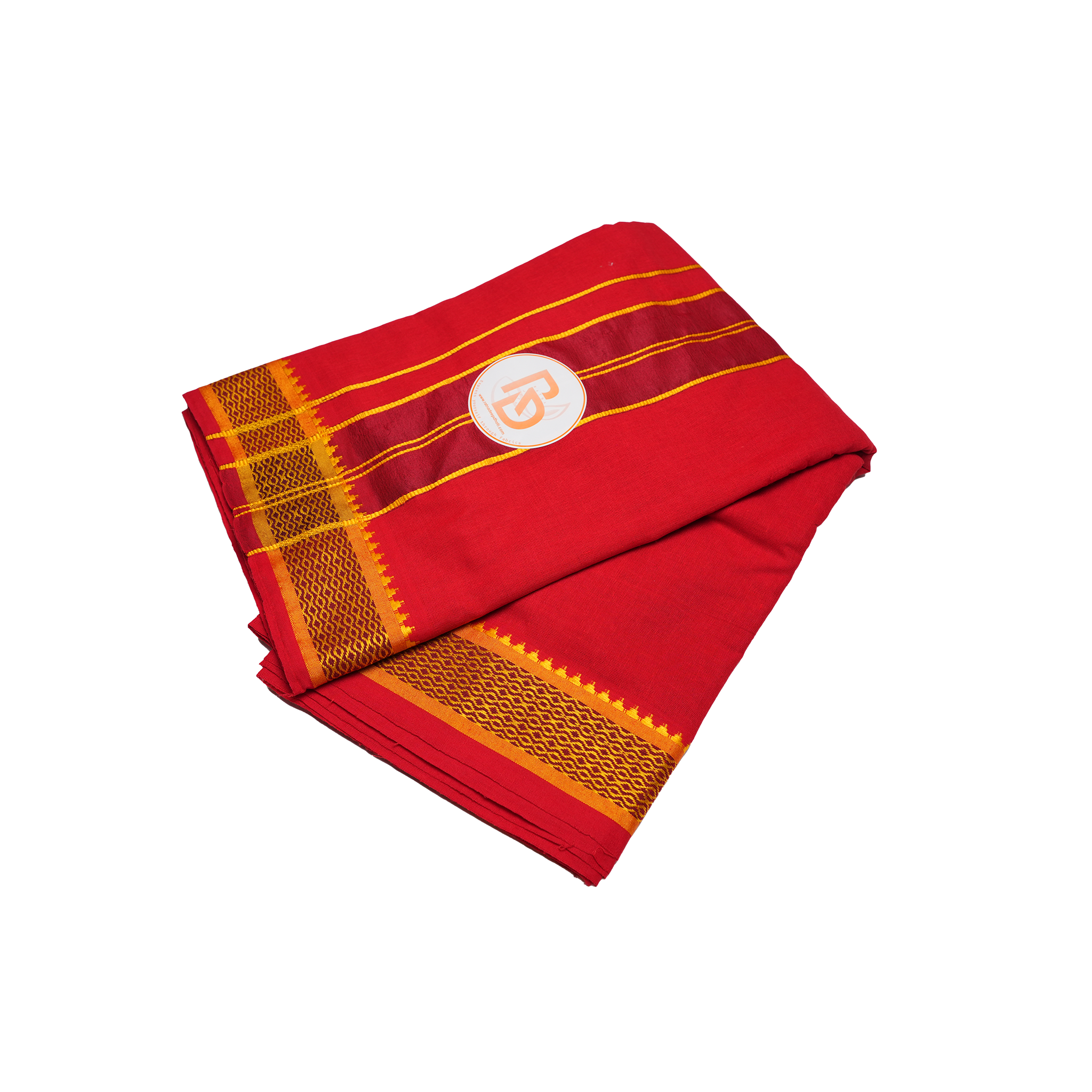 gold border dark red cotton dhoti set