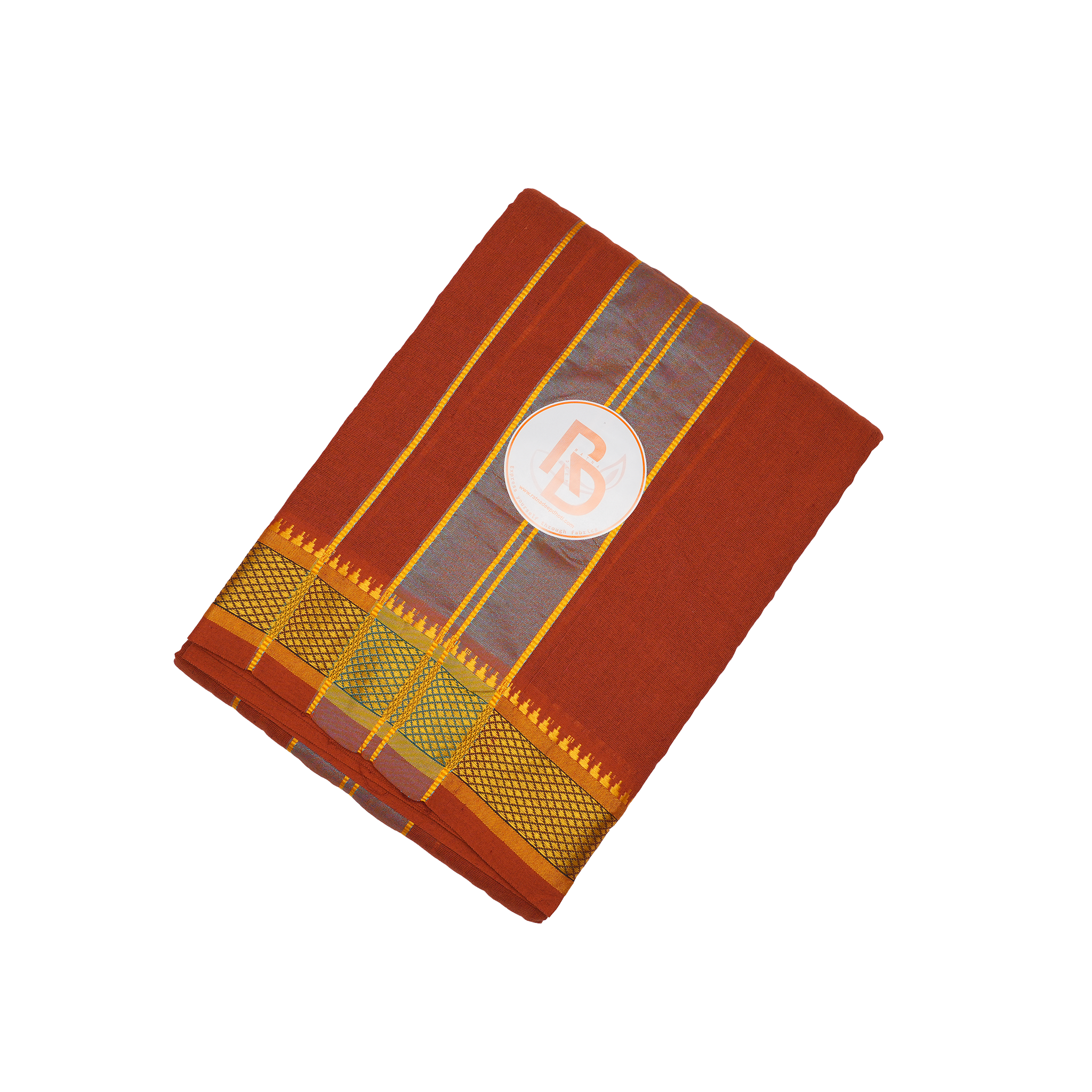 gold zari border rust brown cotton dhoti set