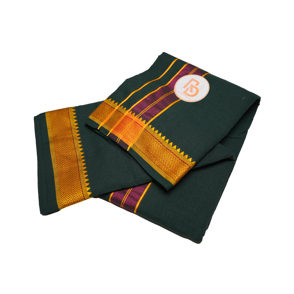 golden border dark green dhoti set