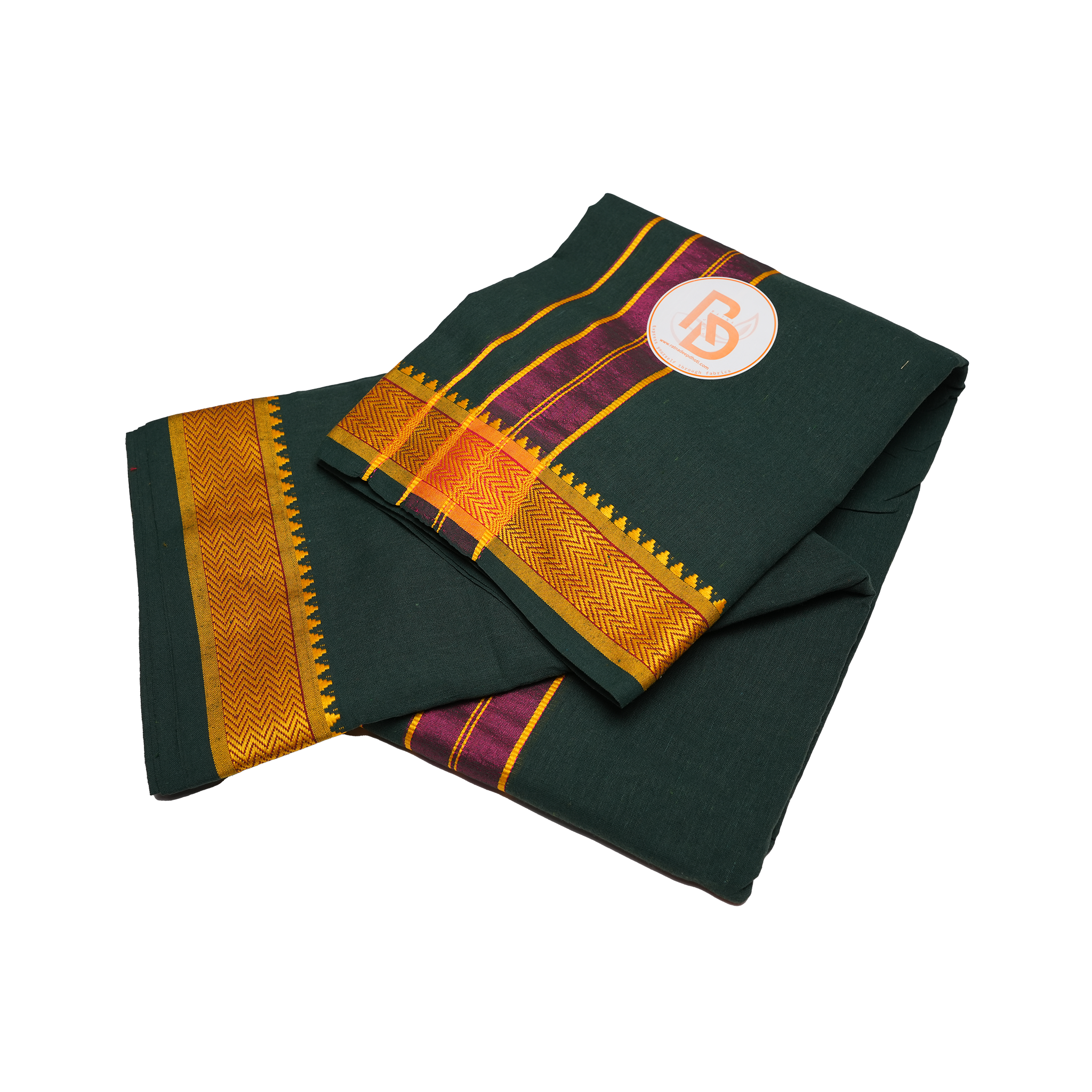 golden border dark green dhoti set