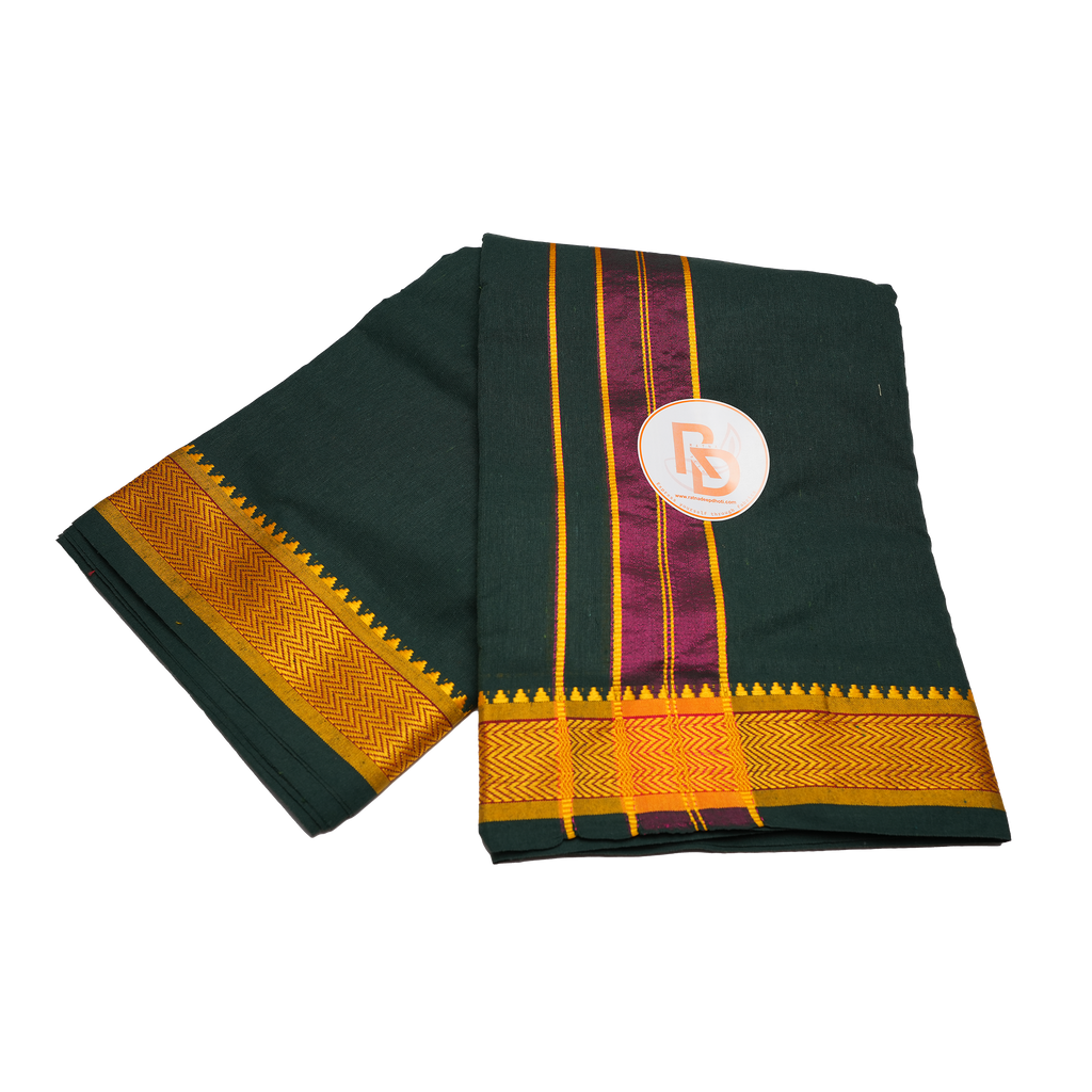 golden border dark green dhoti set