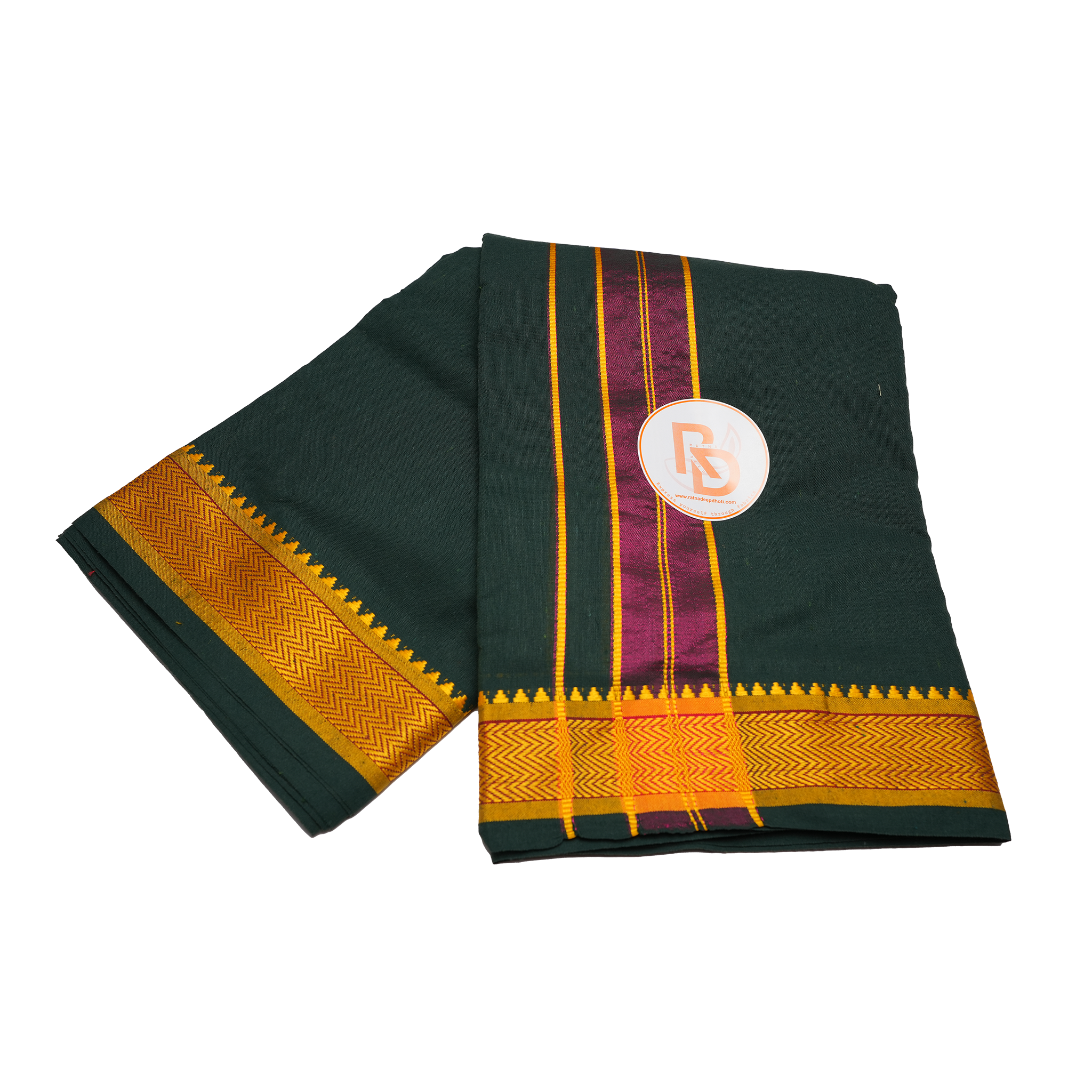 golden border dark green dhoti set
