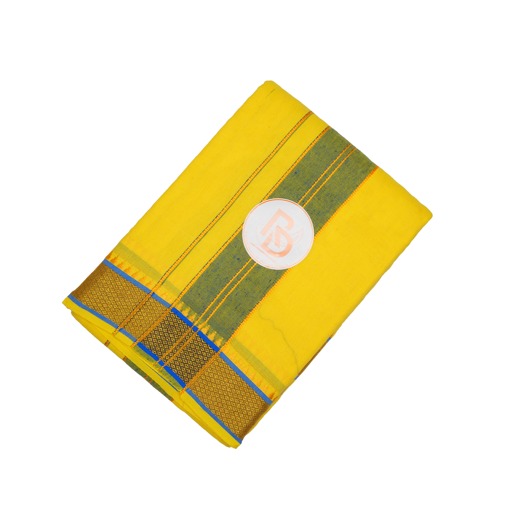 golden border sunburst yellow cotton dhoti set