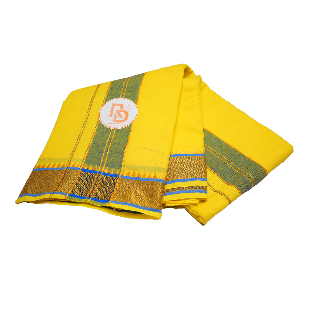 golden border sunburst yellow cotton dhoti set