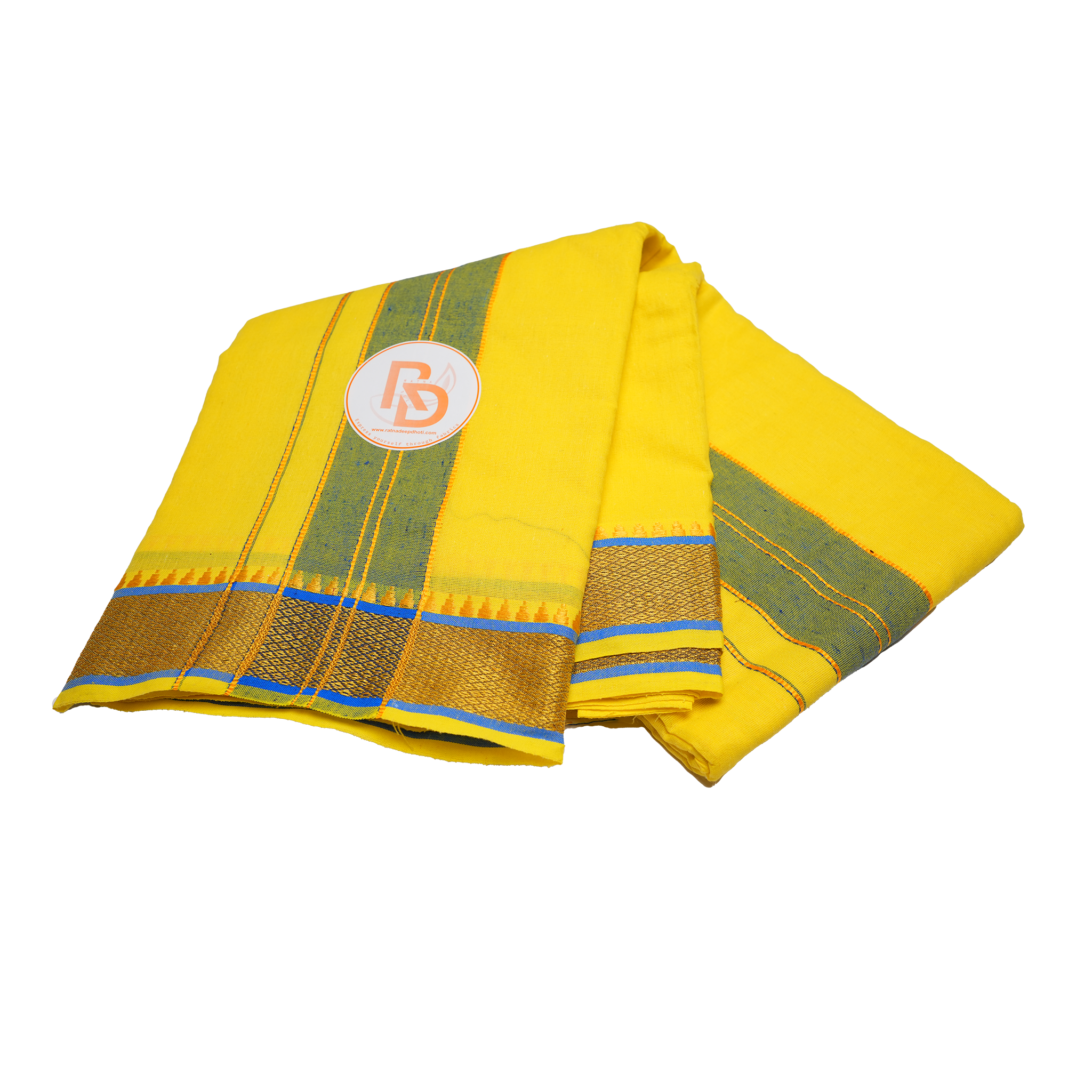 golden border sunburst yellow cotton dhoti set