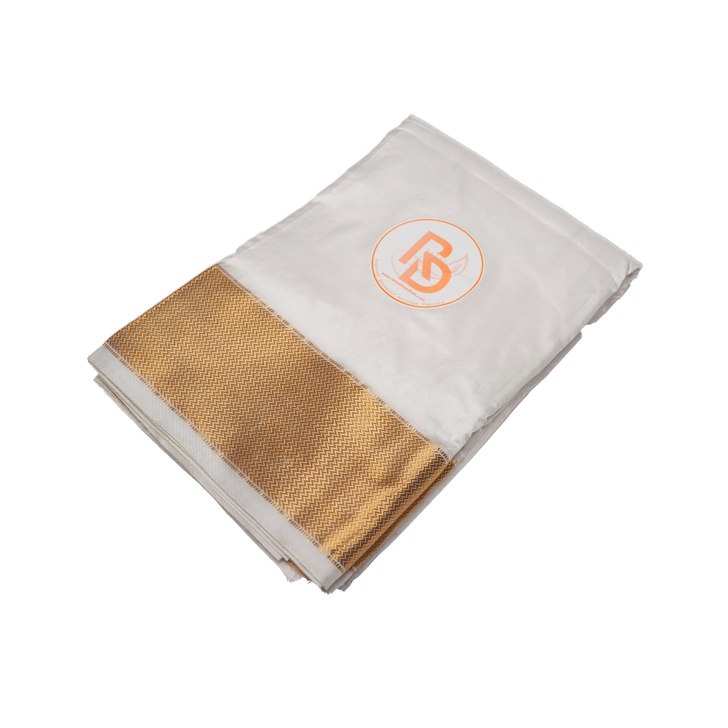Plain white pure silk dhoti with golden border