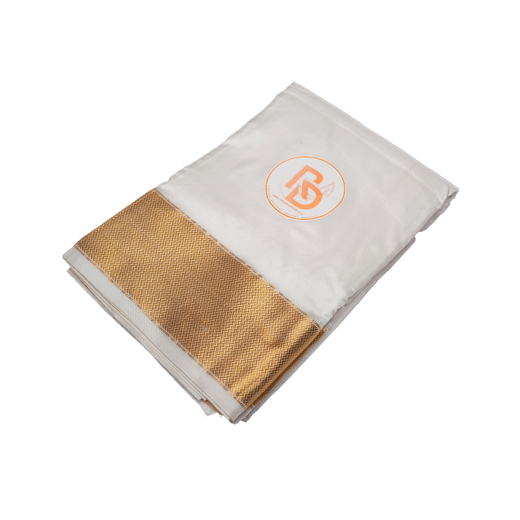 Plain white pure silk dhoti with golden border