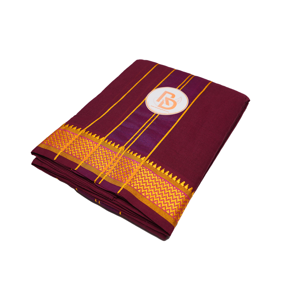 golden zigzag border maroon cotton dhoti set