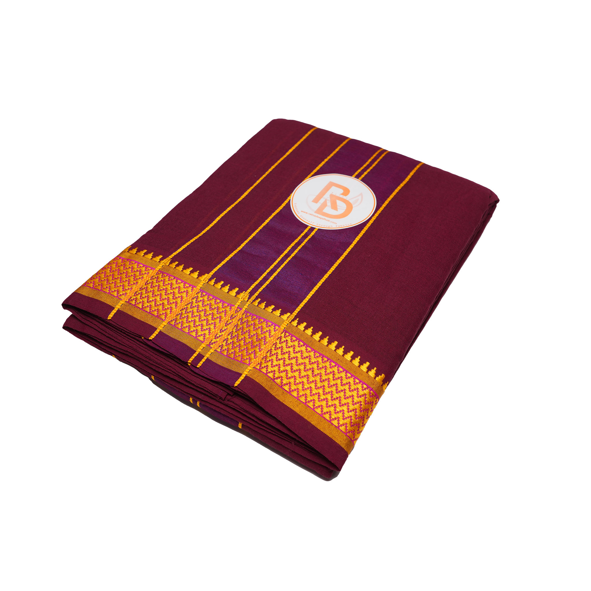 golden zigzag border maroon cotton dhoti set