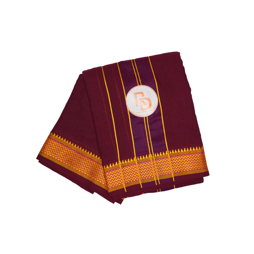 golden zigzag border maroon cotton dhoti set