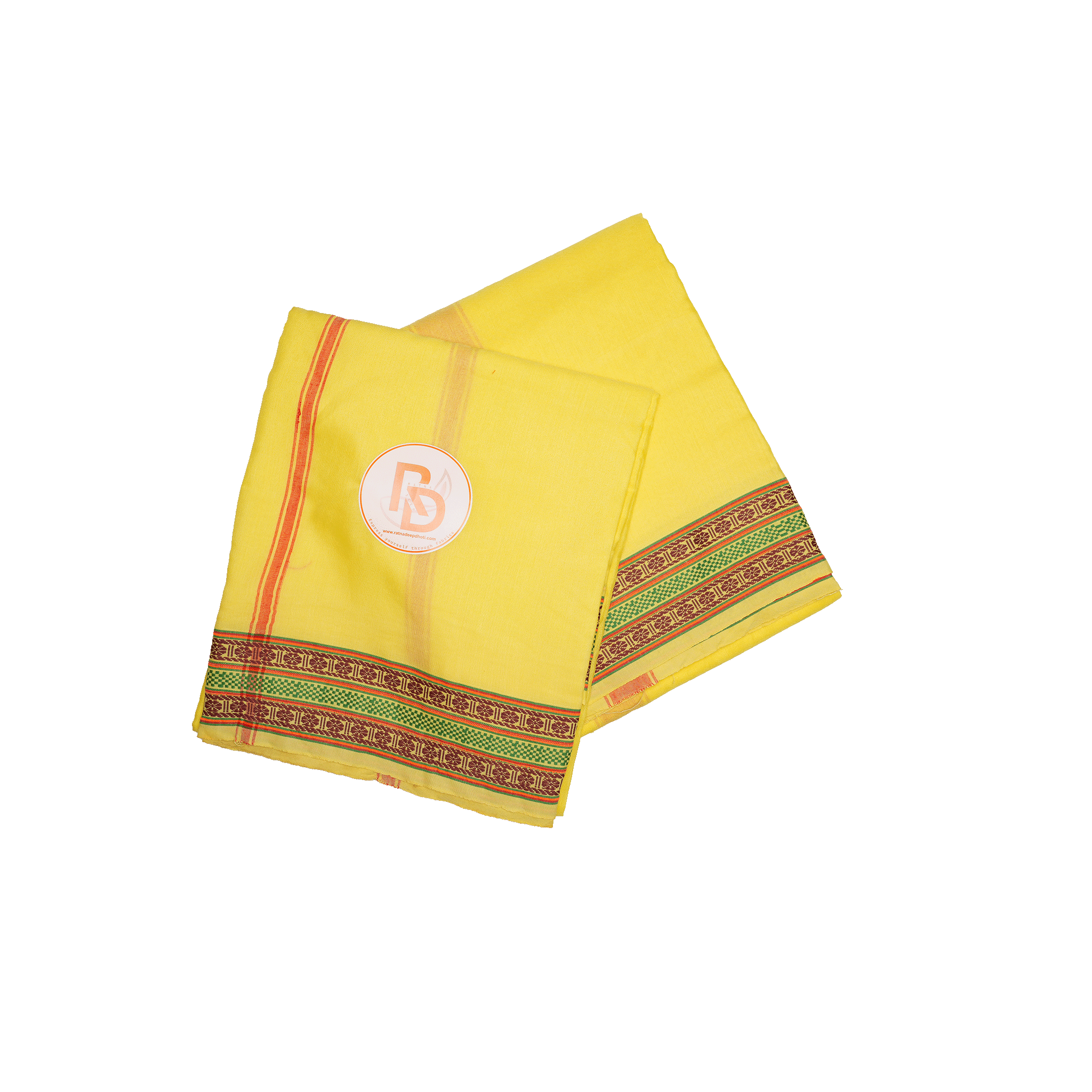green and maroon floral border yellow cotton dhoti set