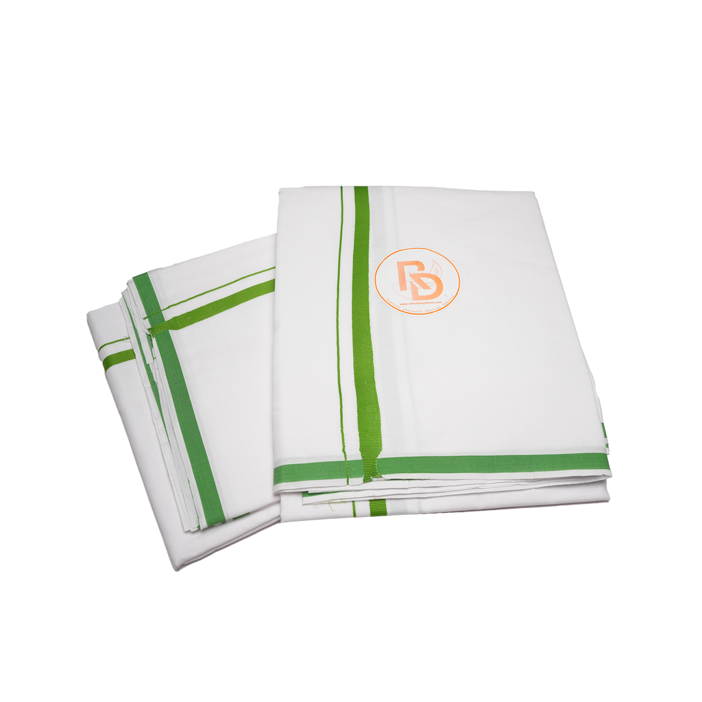 Classic green bordered white cotton dhoti set