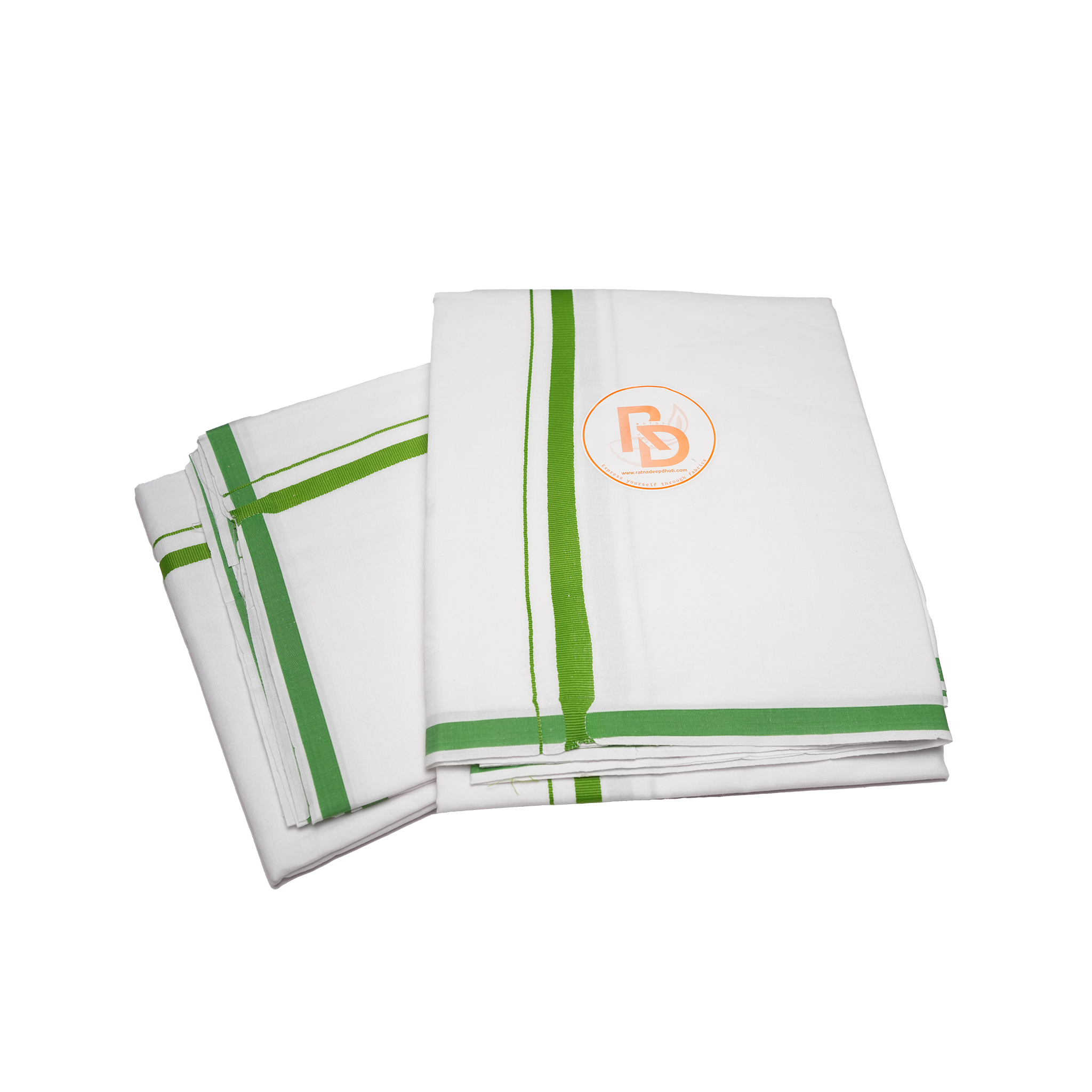 Classic green bordered white cotton dhoti set