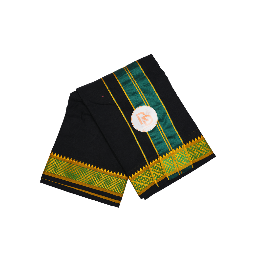 green & golden border black cotton dhoti set