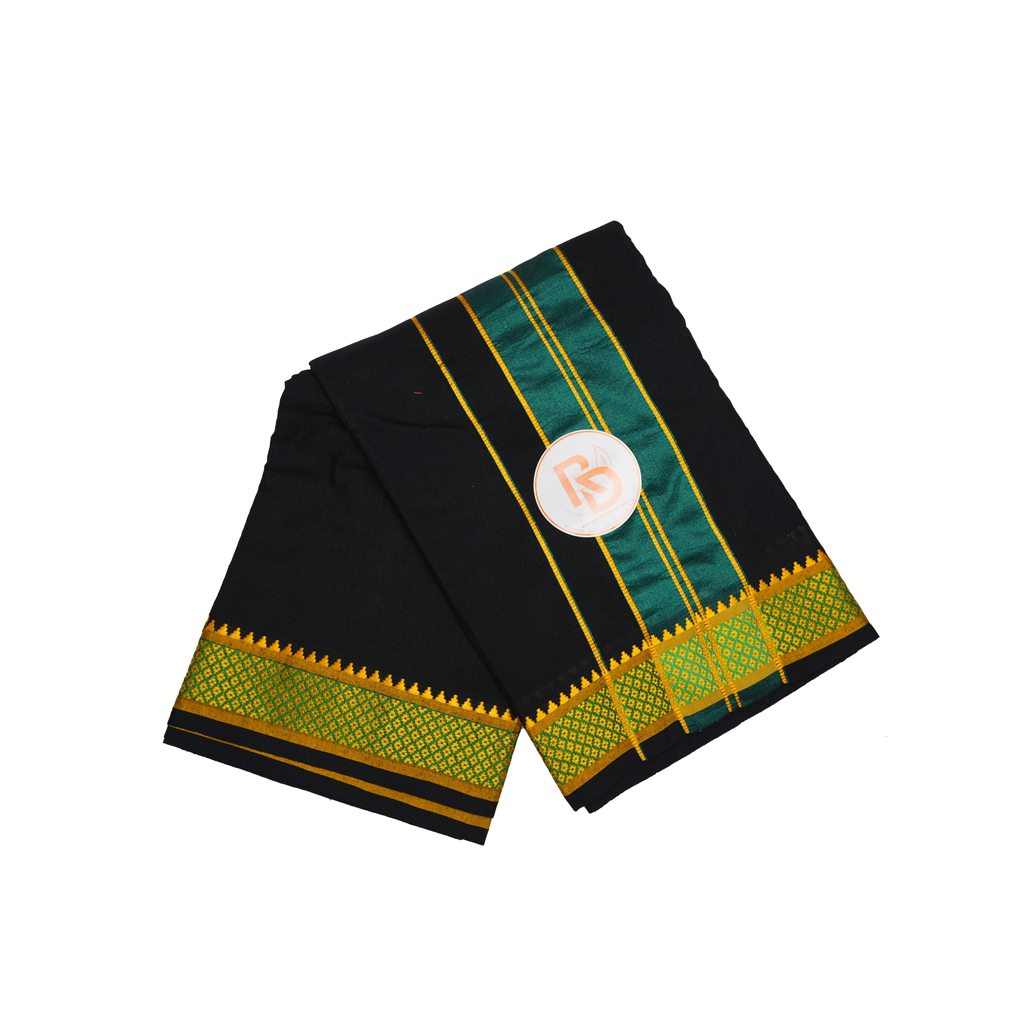 green & golden border black cotton dhoti set
