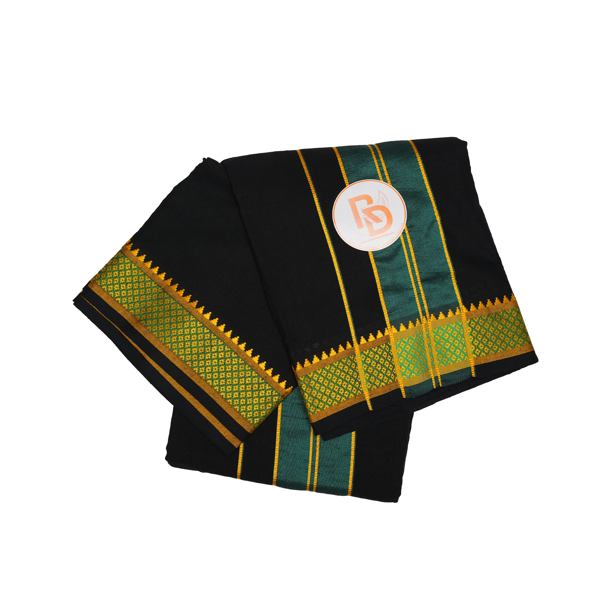 green & golden border black cotton dhoti set