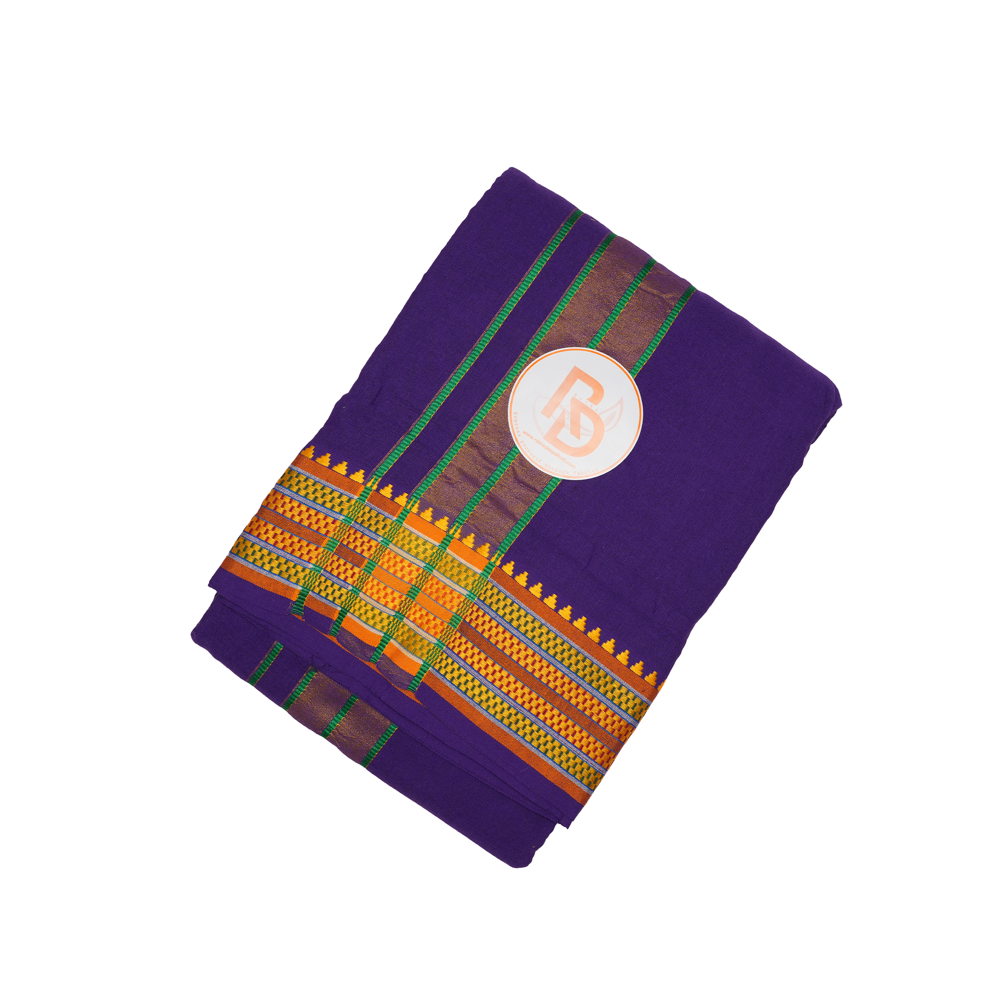 green stripe gold temple border purple cotton dhoti set
