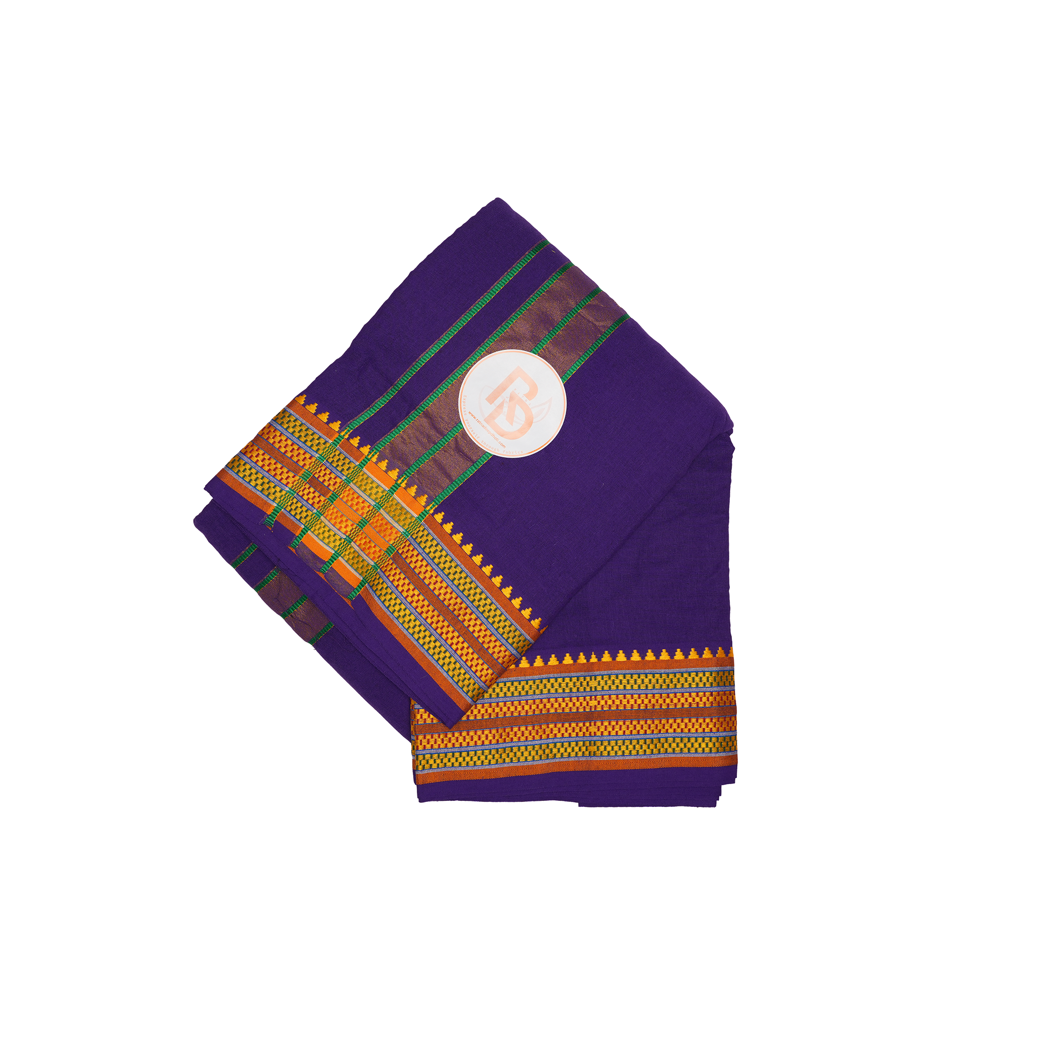 green stripe gold temple border purple cotton dhoti set