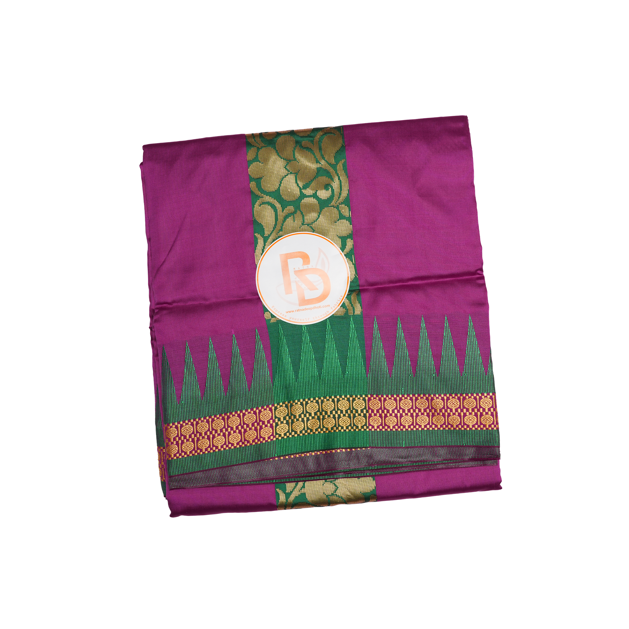 green zari border purple silk dhoti set