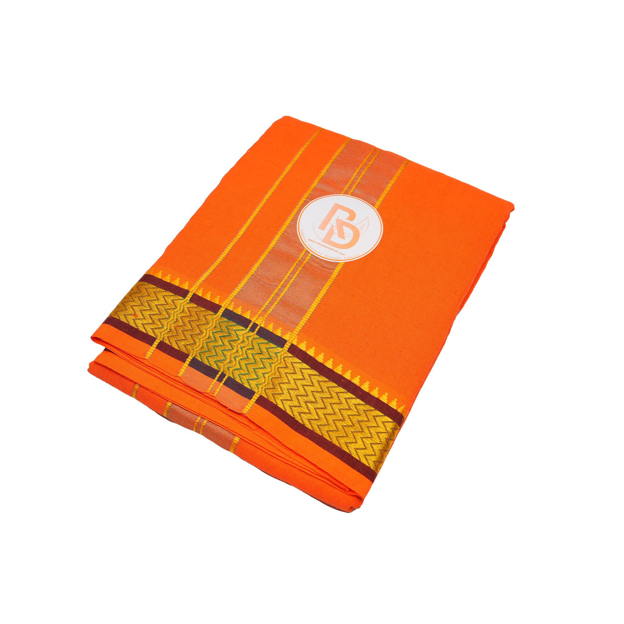 heritage gold temple border orange cotton dhoti set