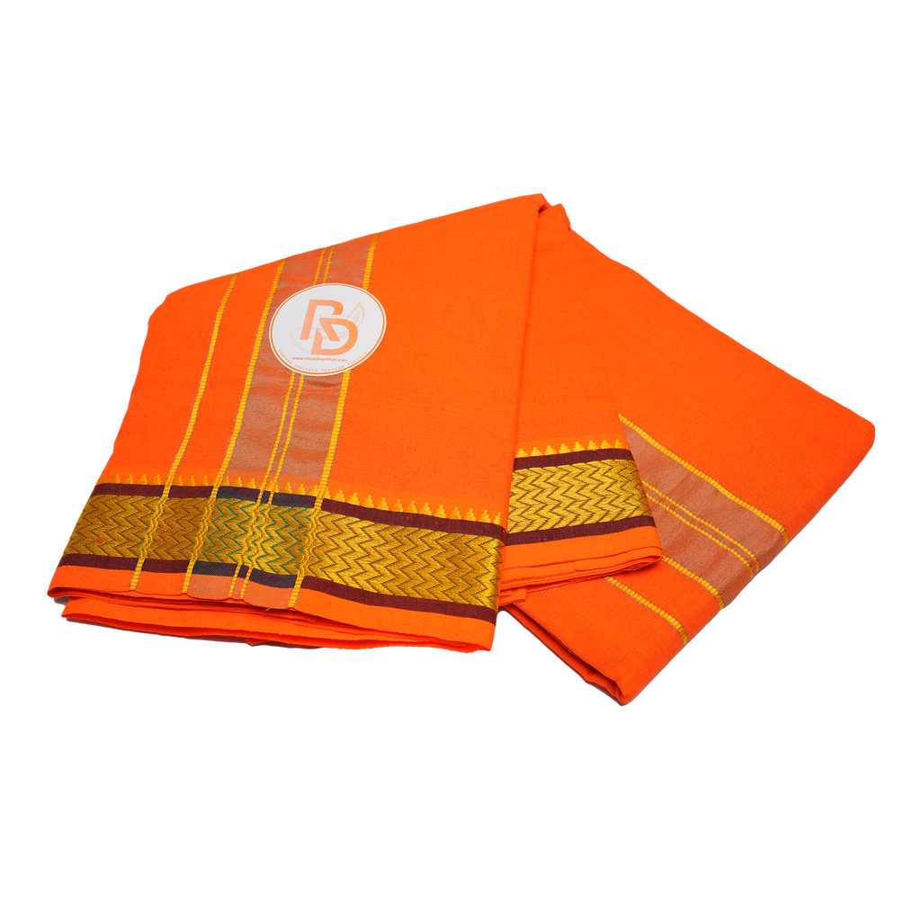 heritage gold temple border orange cotton dhoti set