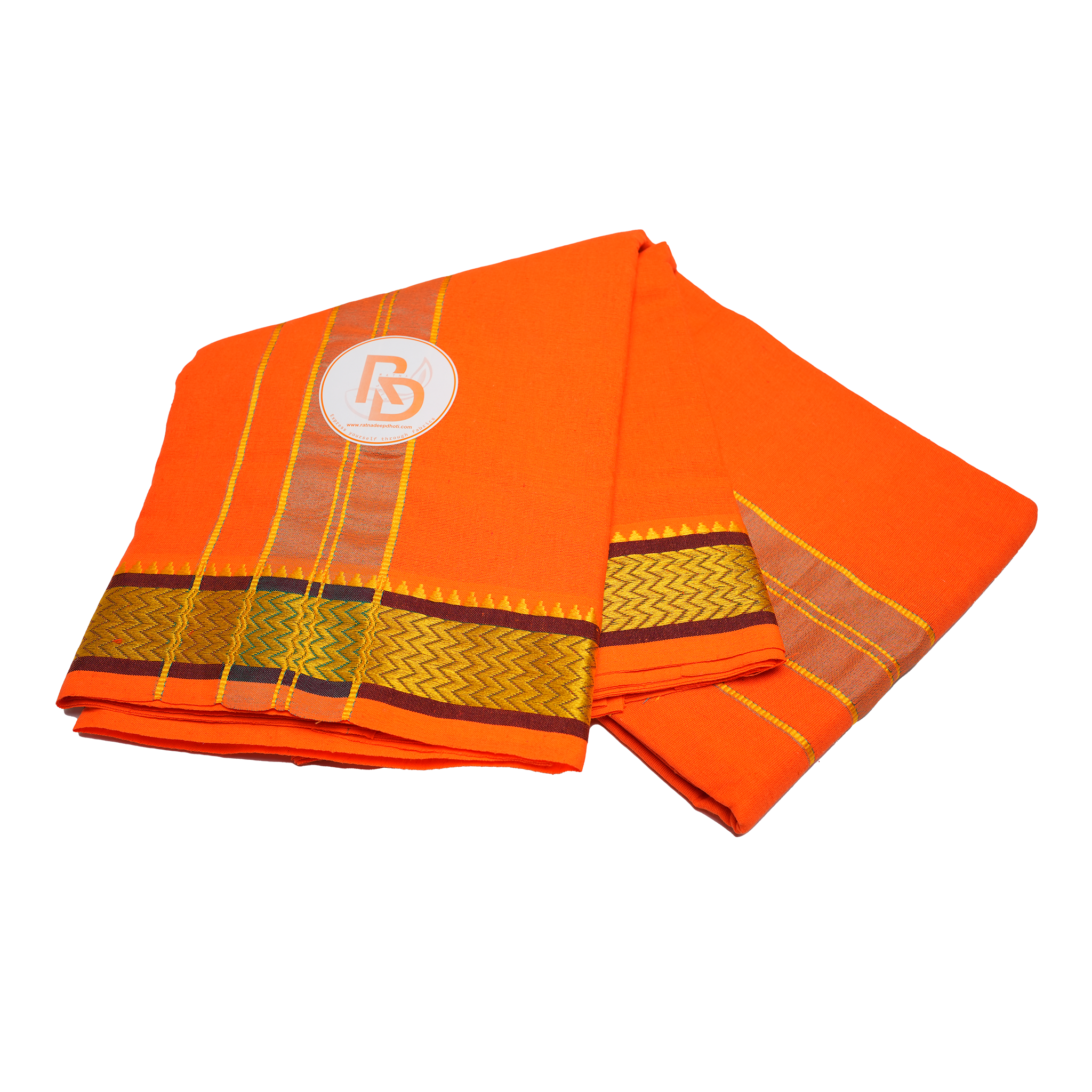 heritage gold temple border orange cotton dhoti set