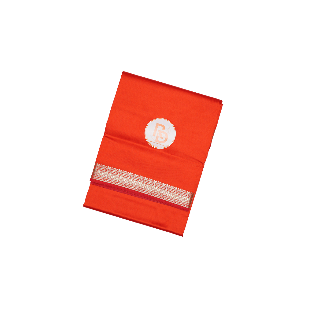 heritage kasab border artificial silk light red dhoti set