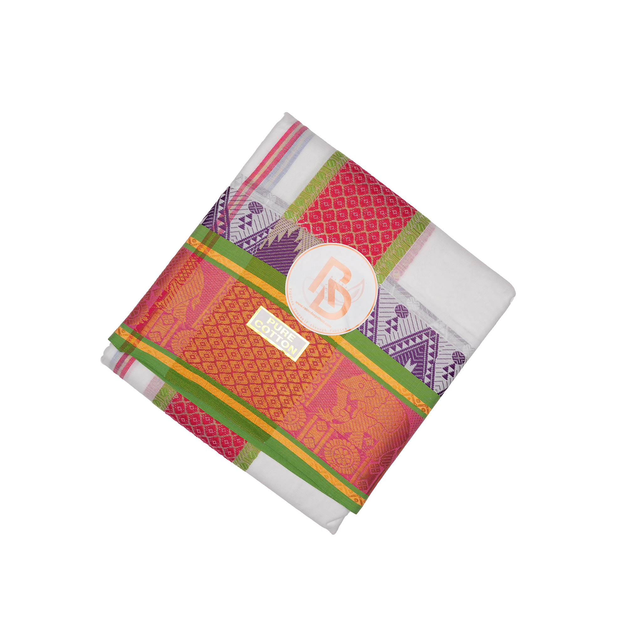 golden elephant jacquard border cotton dhoti set