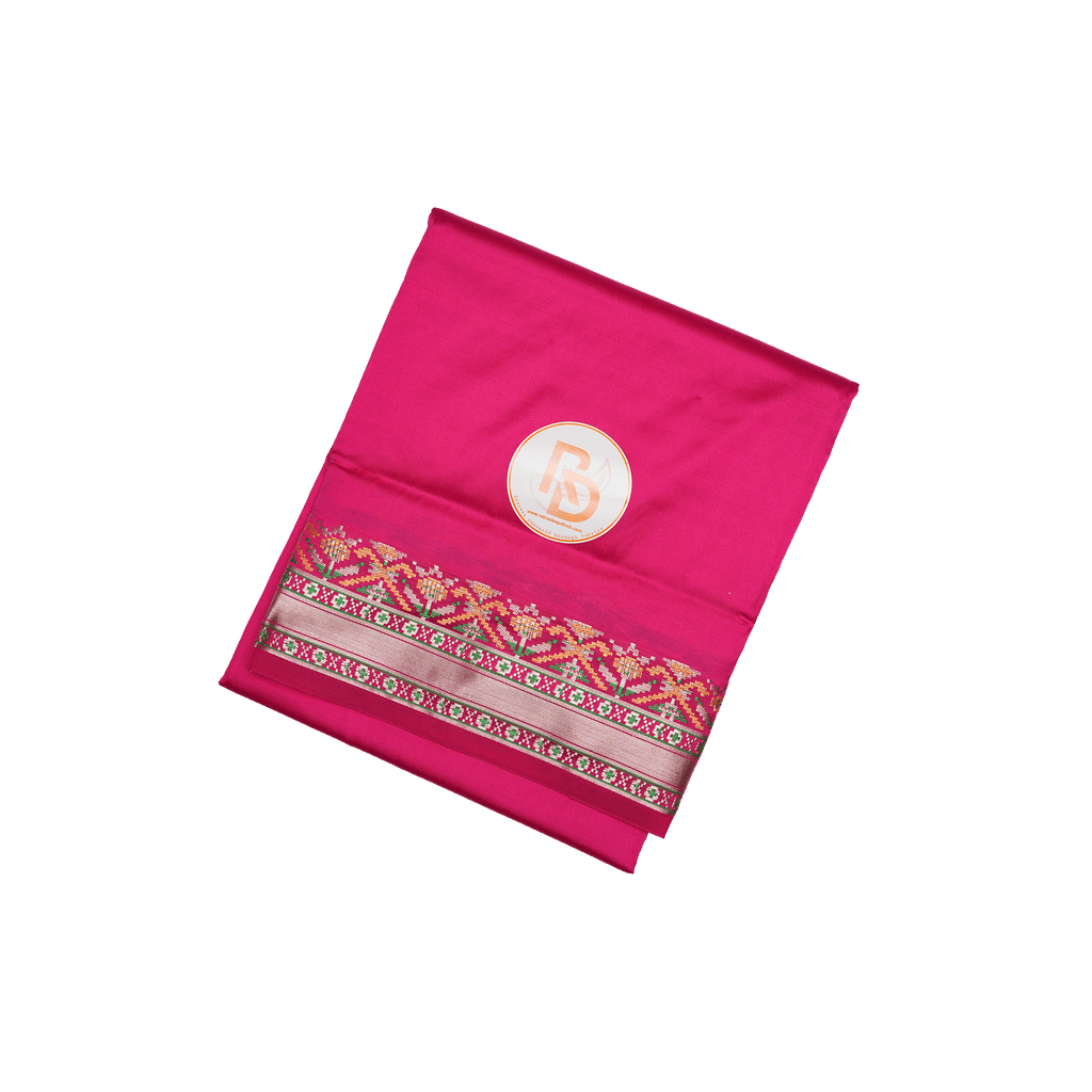 jacquard border patoda semi silk rani pink dhoti set