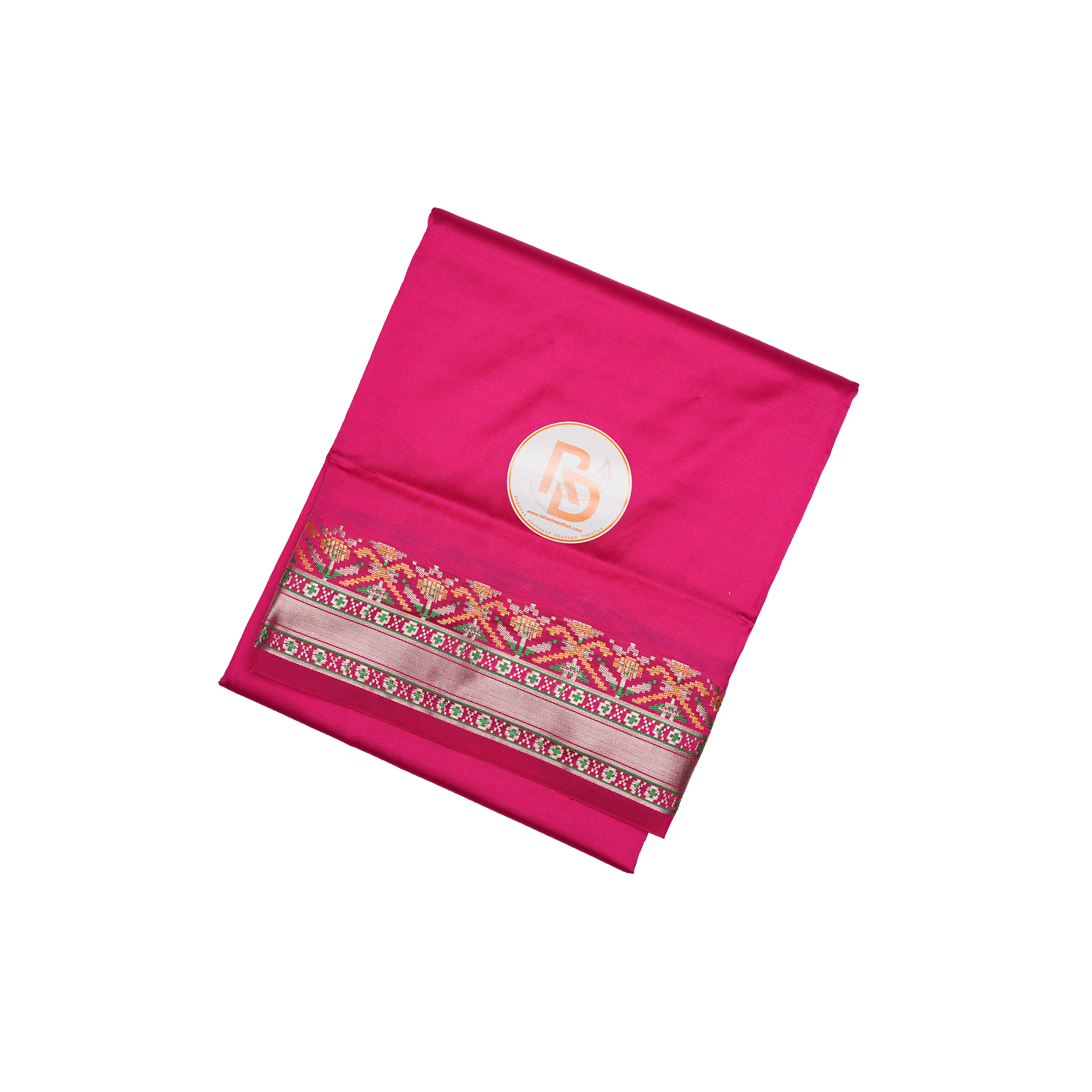 jacquard border patoda semi silk rani pink dhoti set