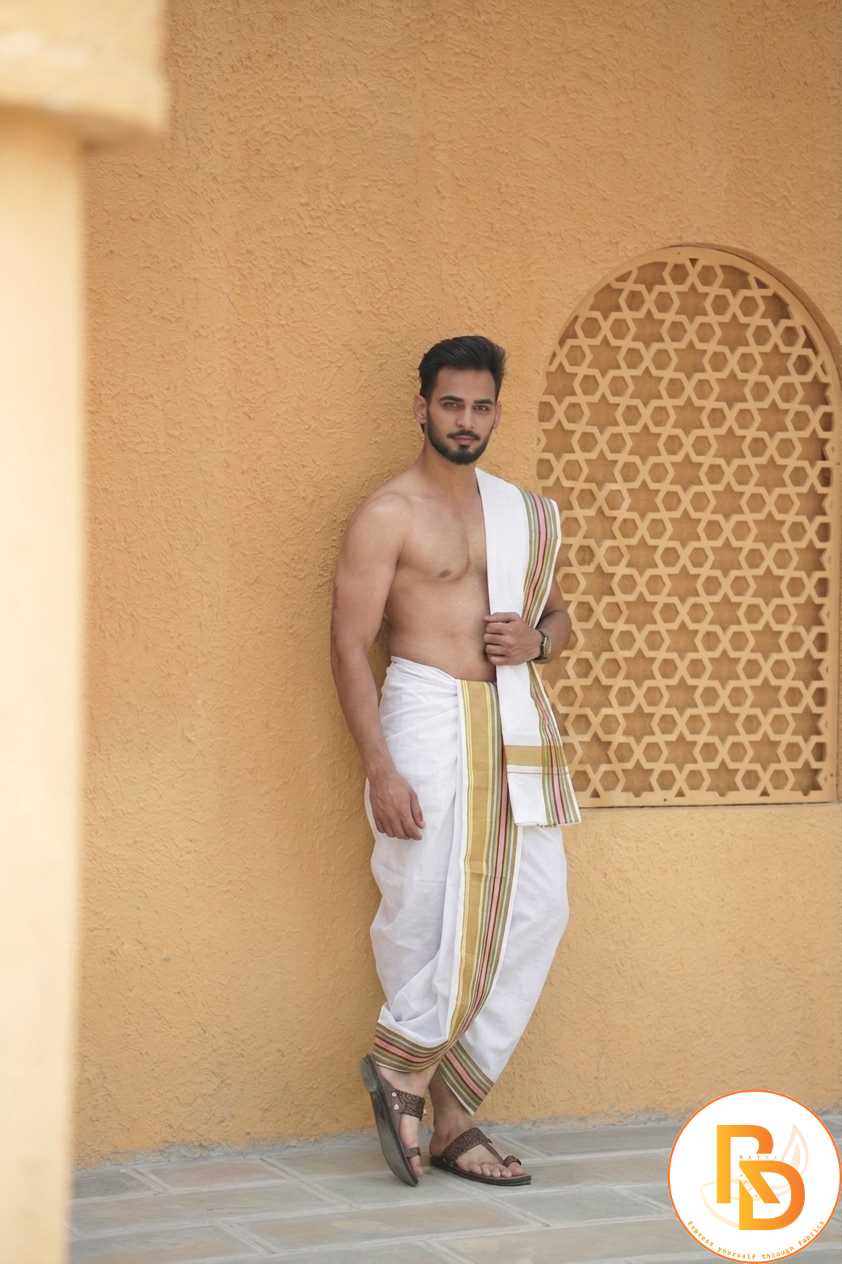 Man wearing a jay shree krishna dhoti with uparana
