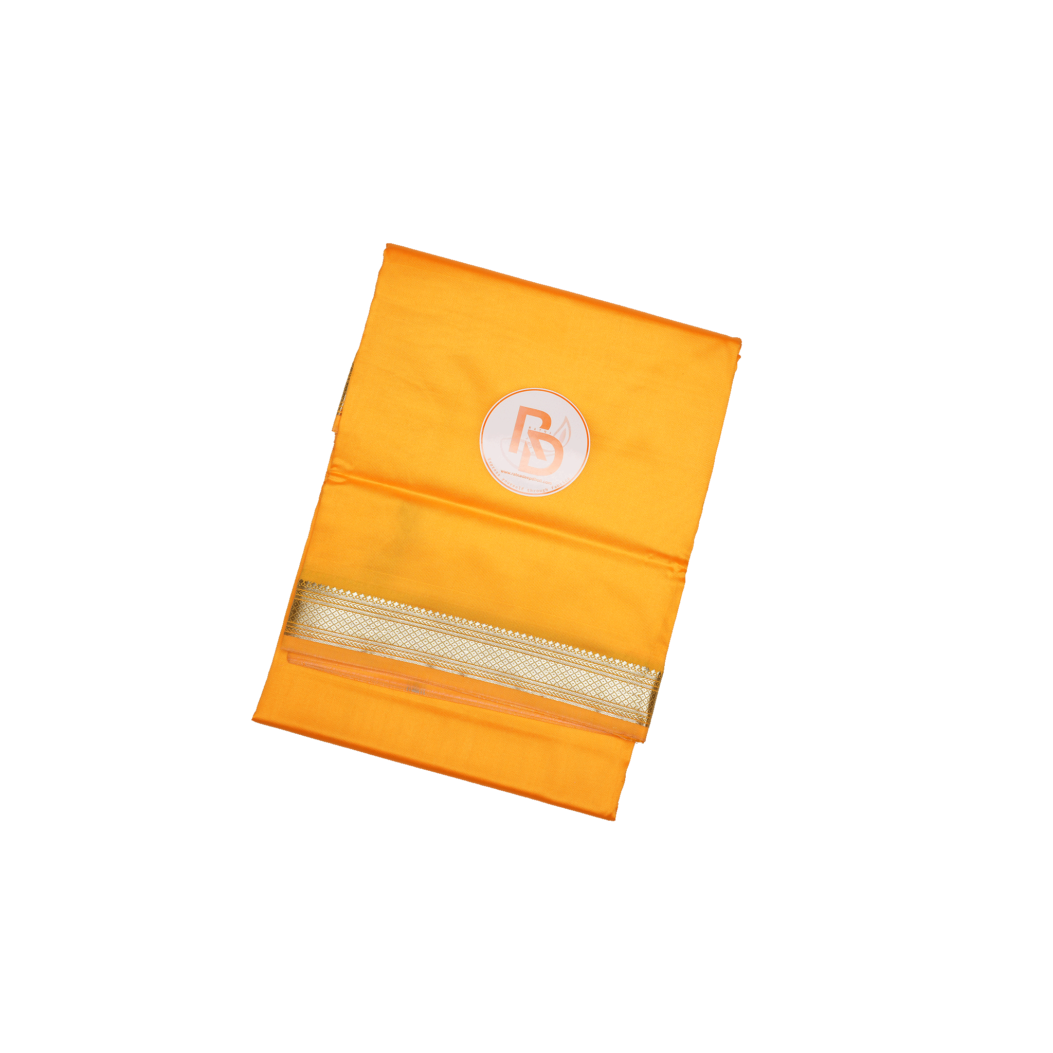 kasab gold zari border artificial silk light orange dhoti set