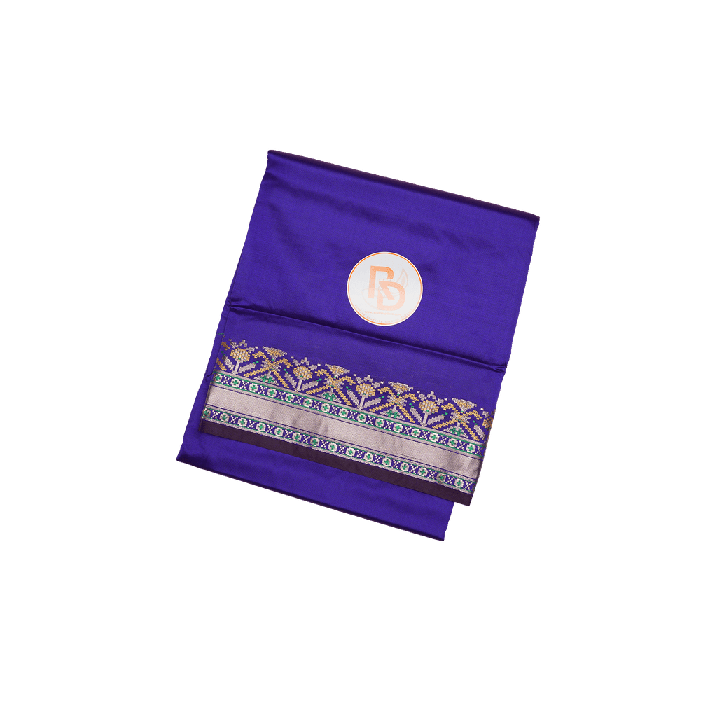 luxurious woven border stylish patoda jode semi silk navi blue dhoti set