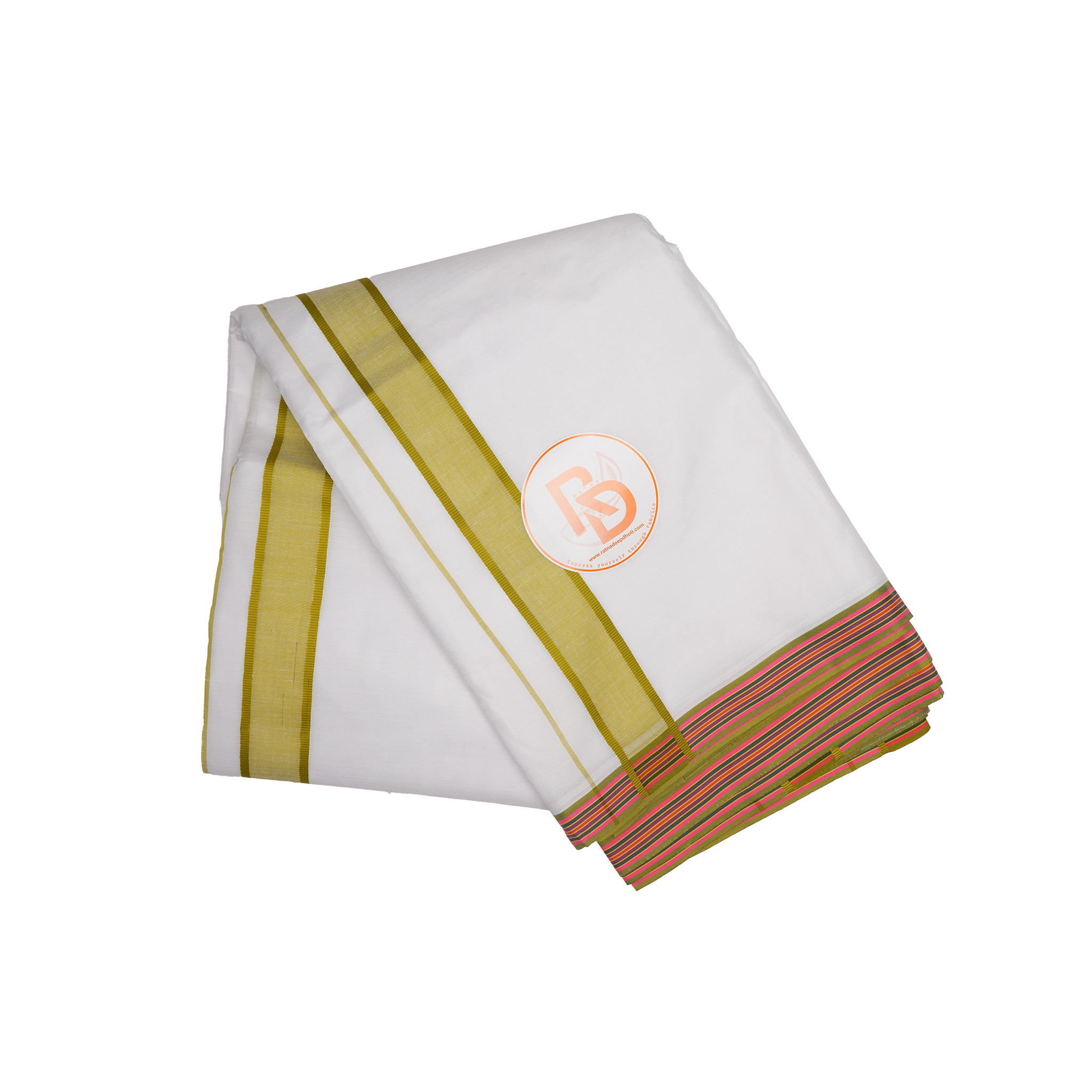 mahendi border white cotton dhoti set