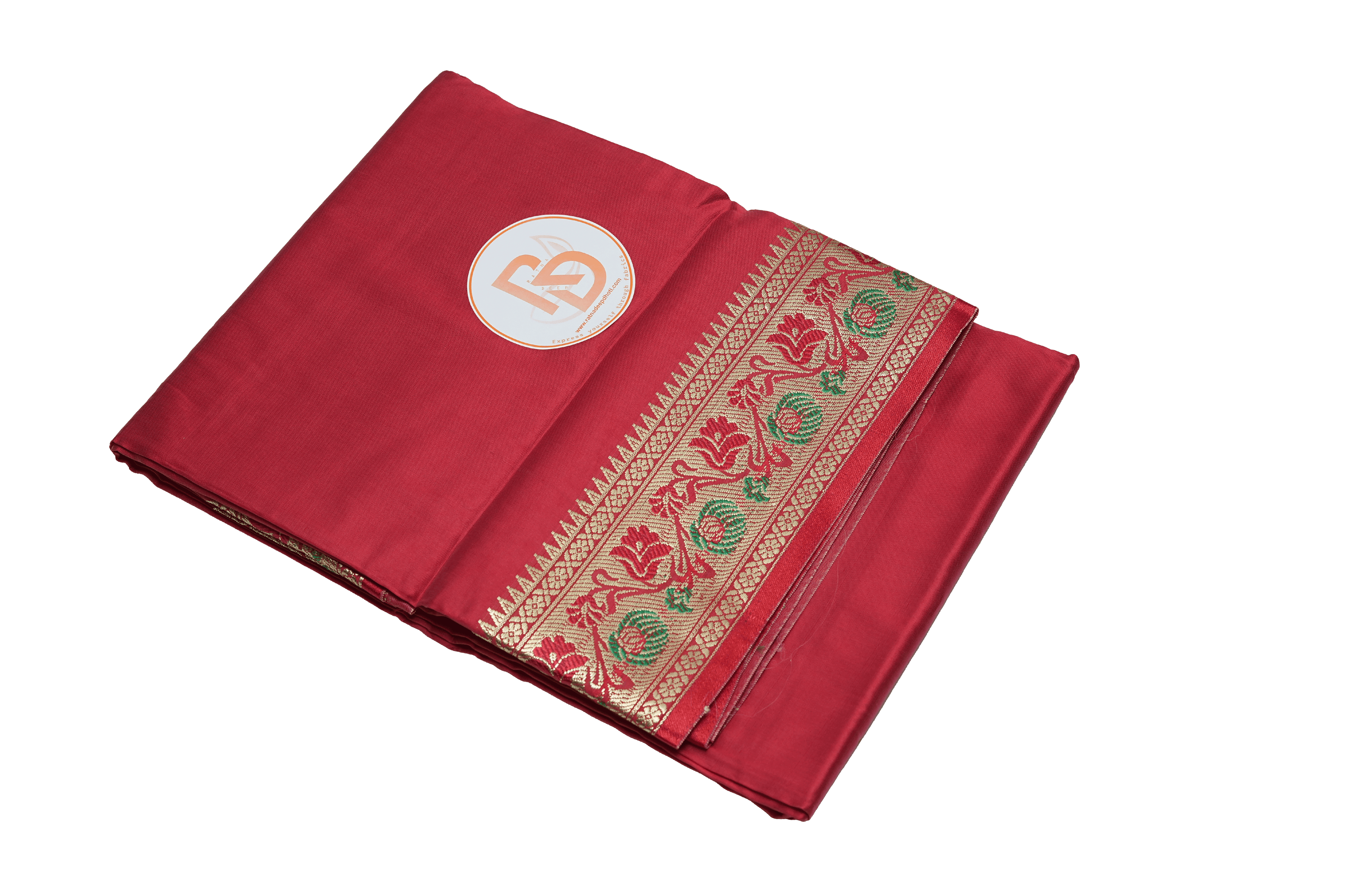 maroon floral golden border semi silk dhoti set