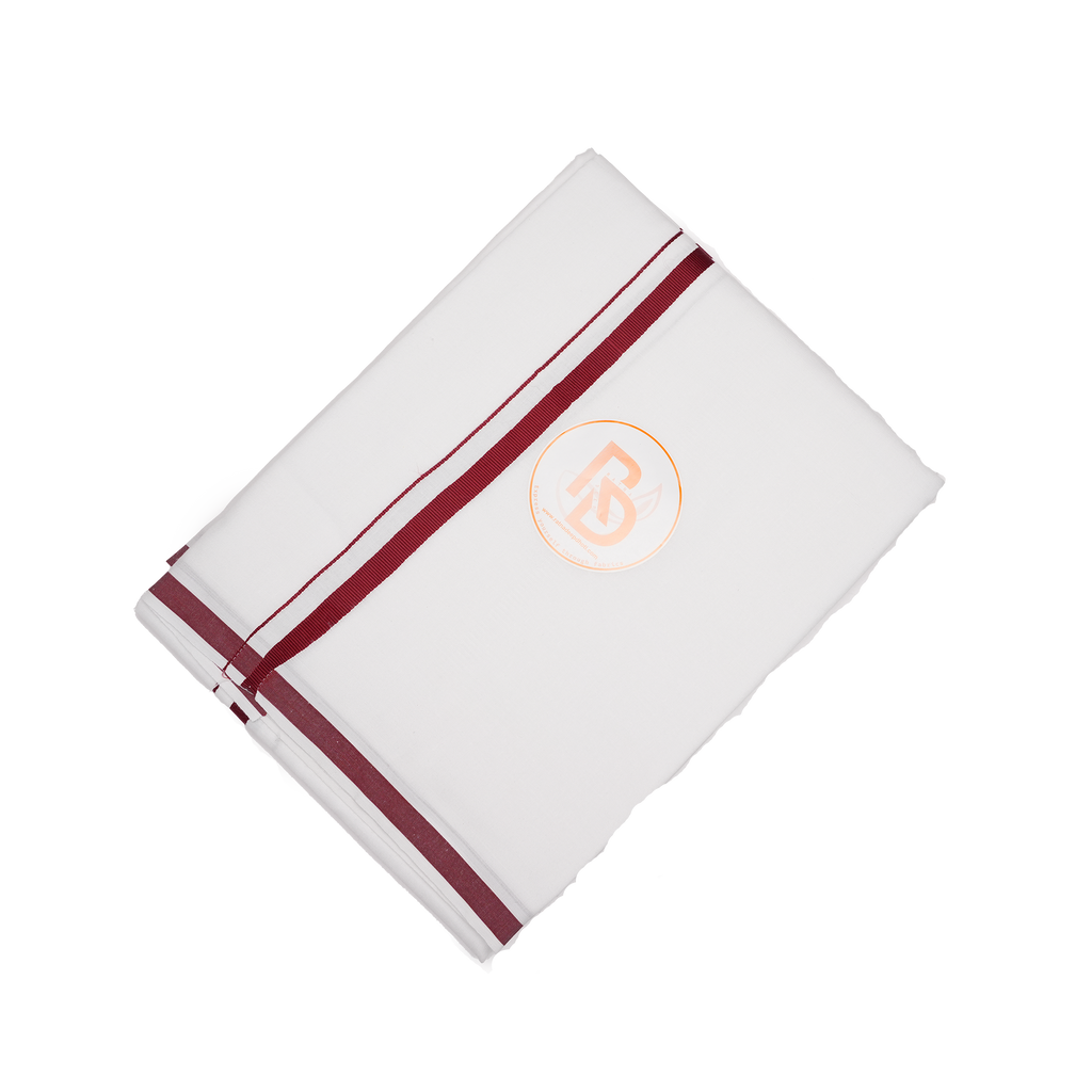 Maroon bordered white cotton dhoti set