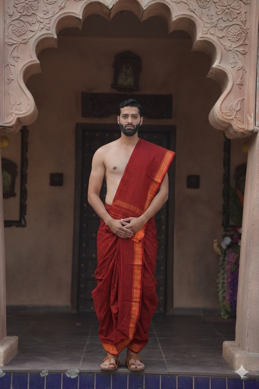 Man wearing a minister cotton dhoti with uparana