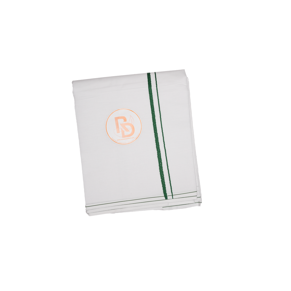 minister style green border white cotton dhoti set