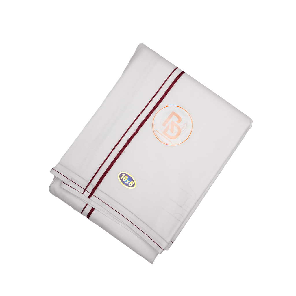 minister style maroon border white cotton dhoti set
