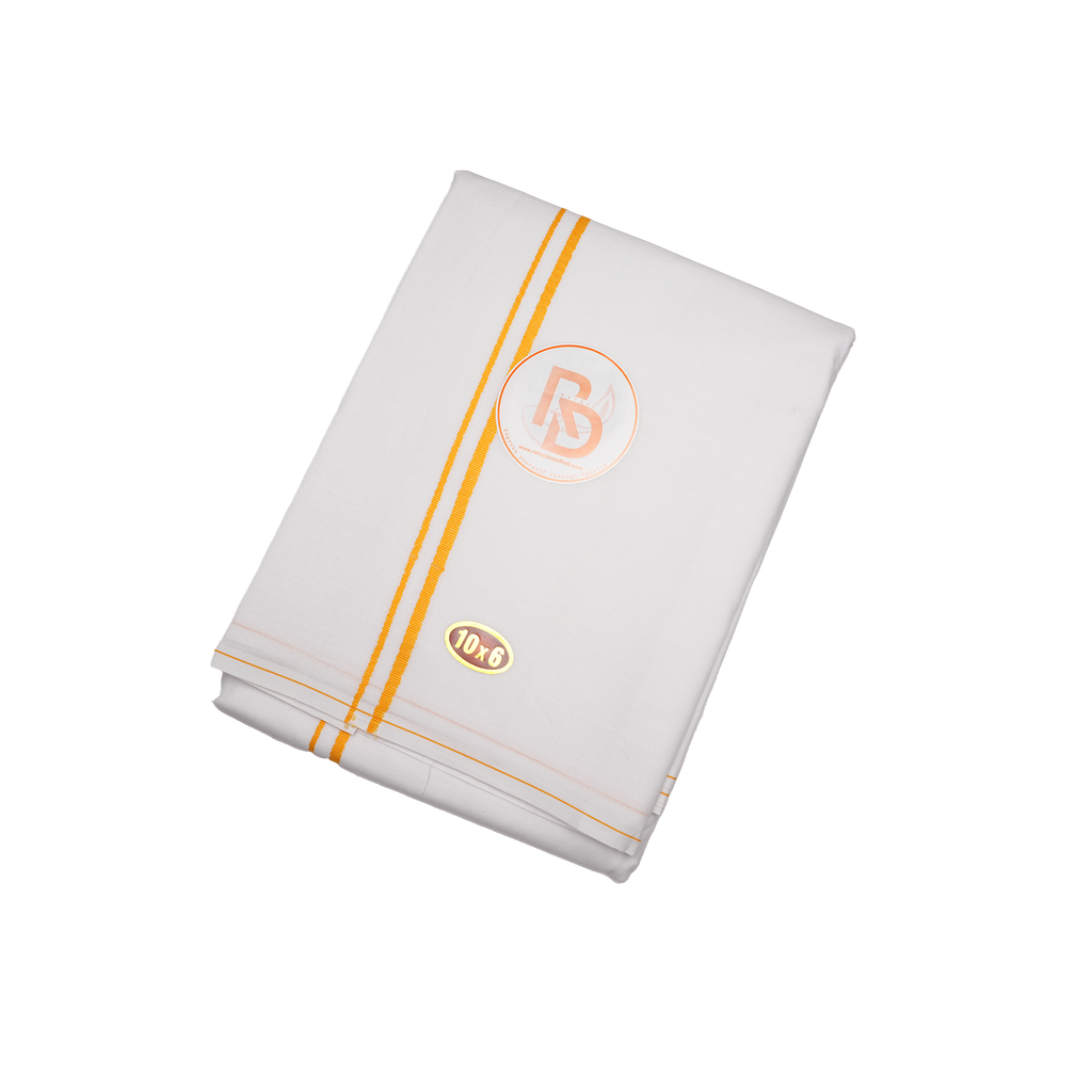 minister style yellow border white cotton dhoti set