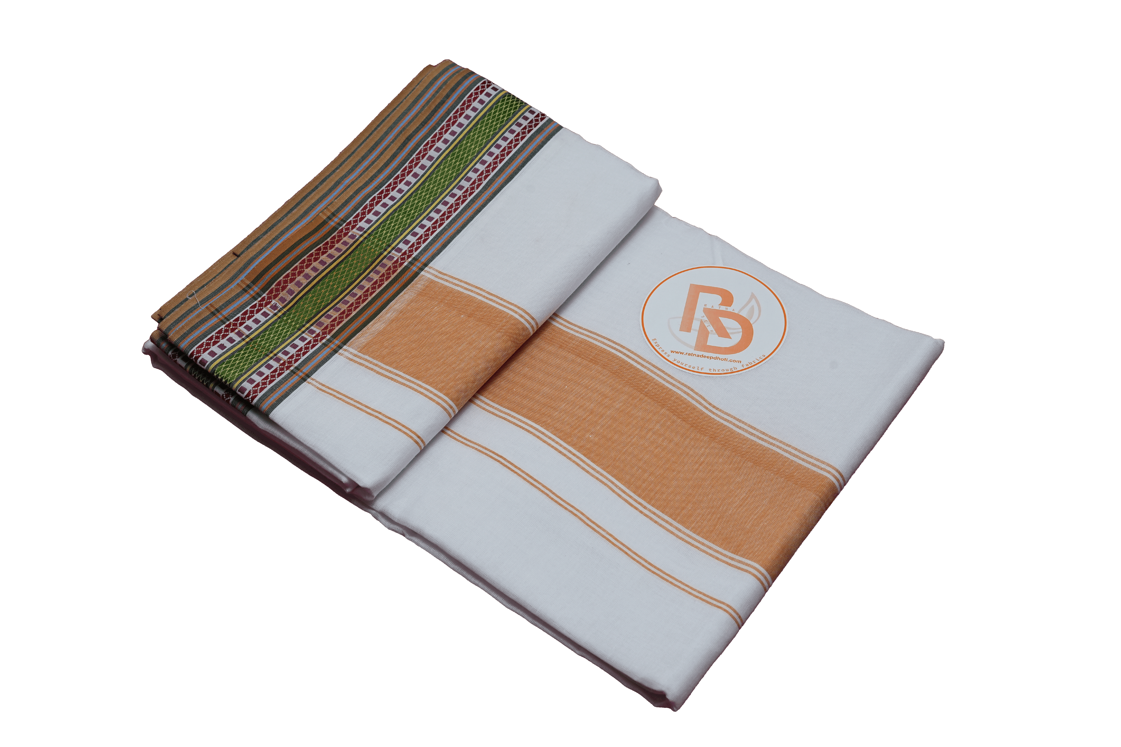 multicolour checks border white cotton dhoti set 
