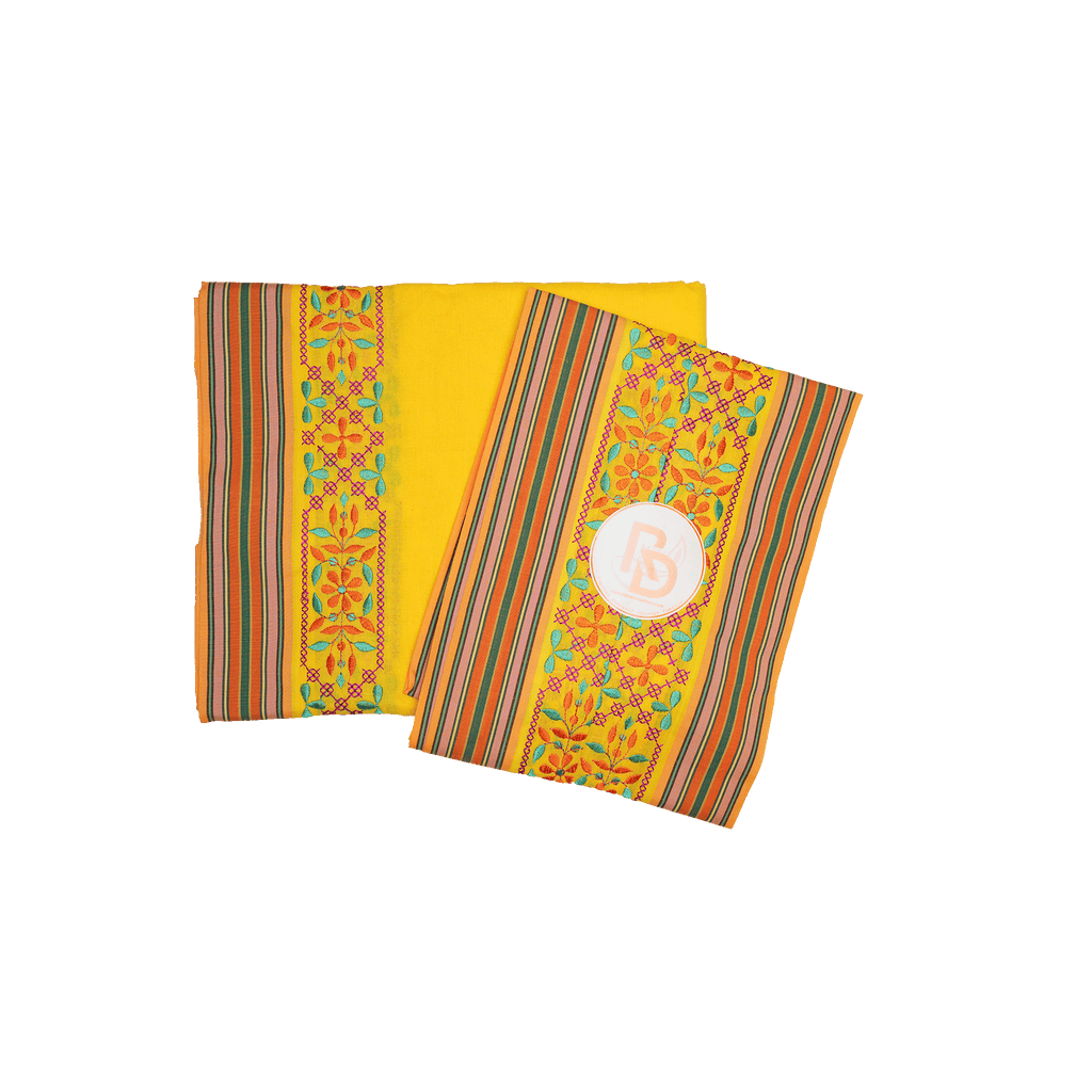 multicolour floral border yellow cotton dhoti set