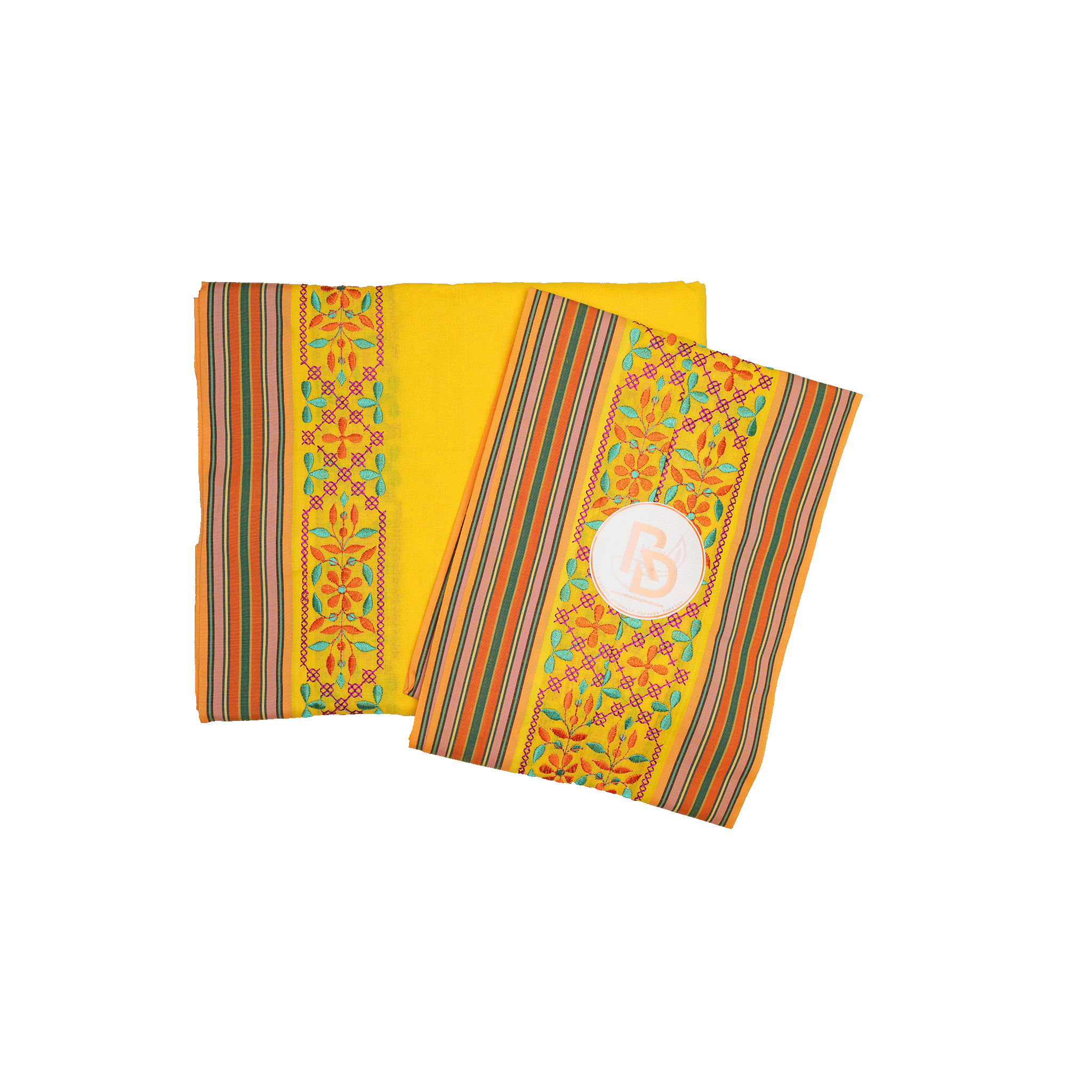 multicolour floral border yellow cotton dhoti set
