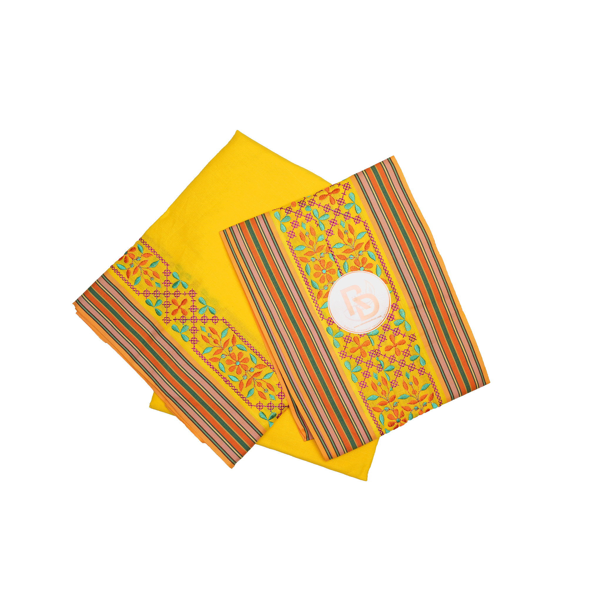 multicolour floral border yellow cotton dhoti set