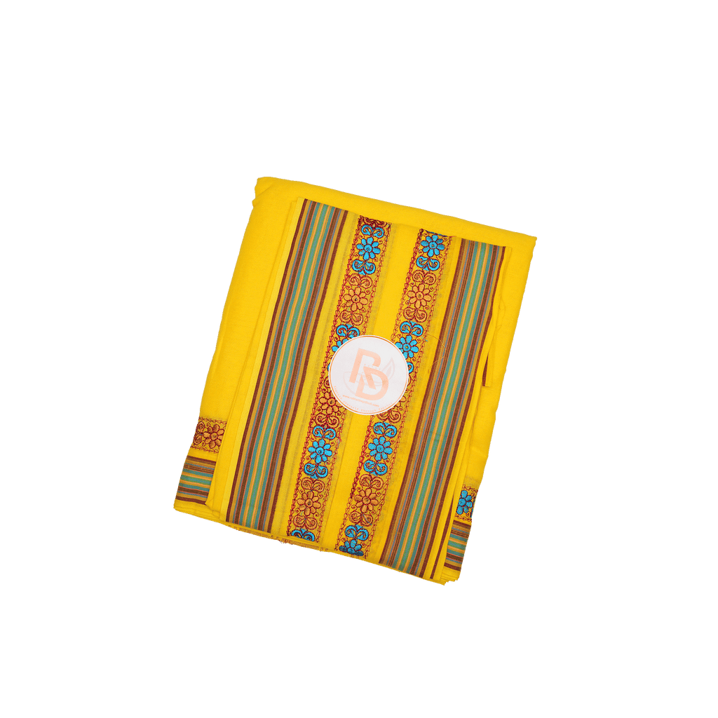 multicolour & floral embroidery yellow cotton dhoti set
