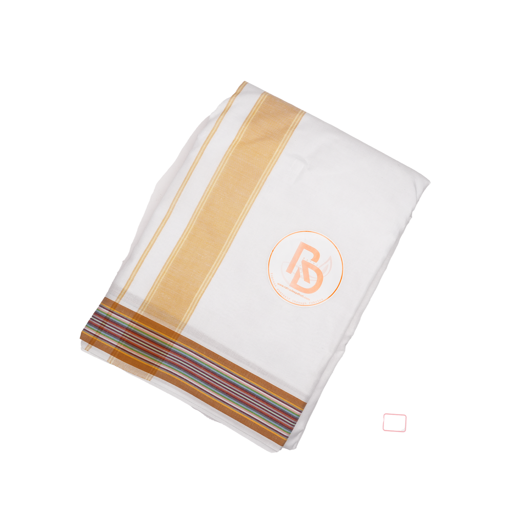 mustard gold fine border white cotton dhoti set