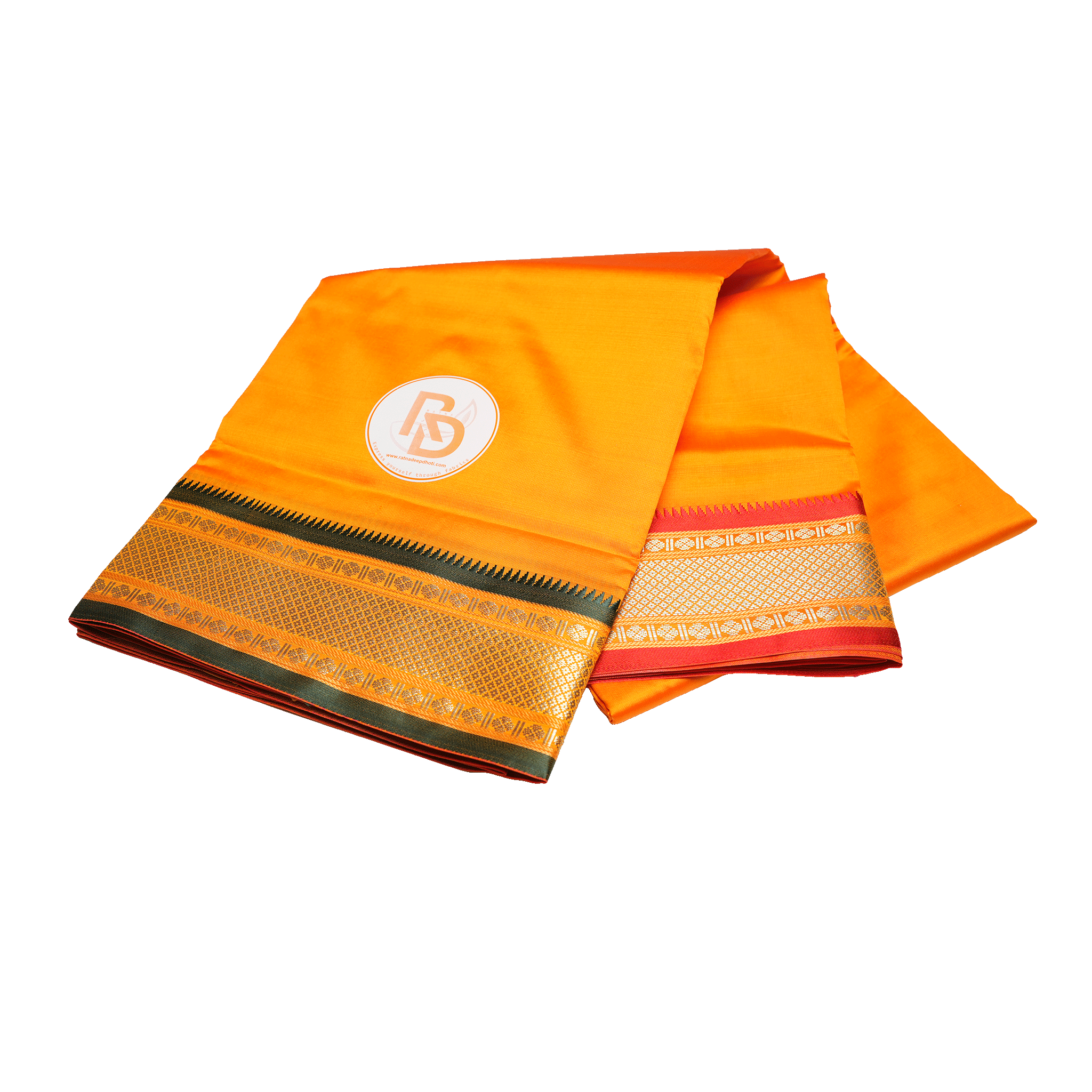 paithani border artificial silk orange dhoti set