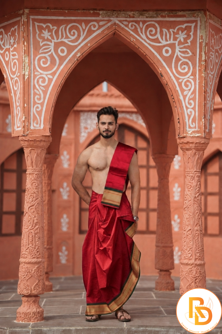 Man wearing a paithani silk premium dhoti with khes