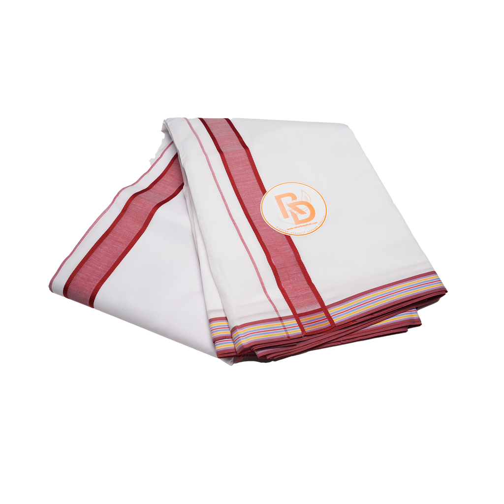 peach border white cotton dhoti set