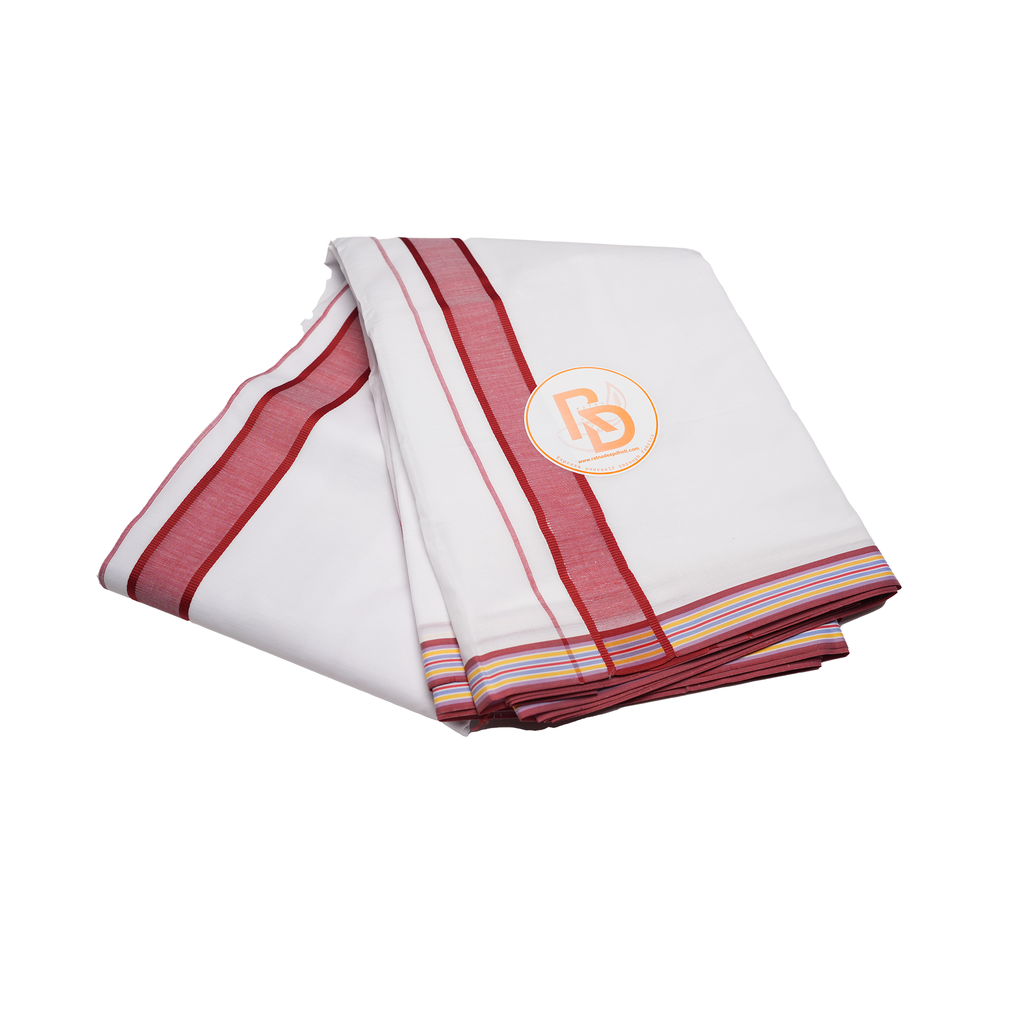 peach border white cotton dhoti set